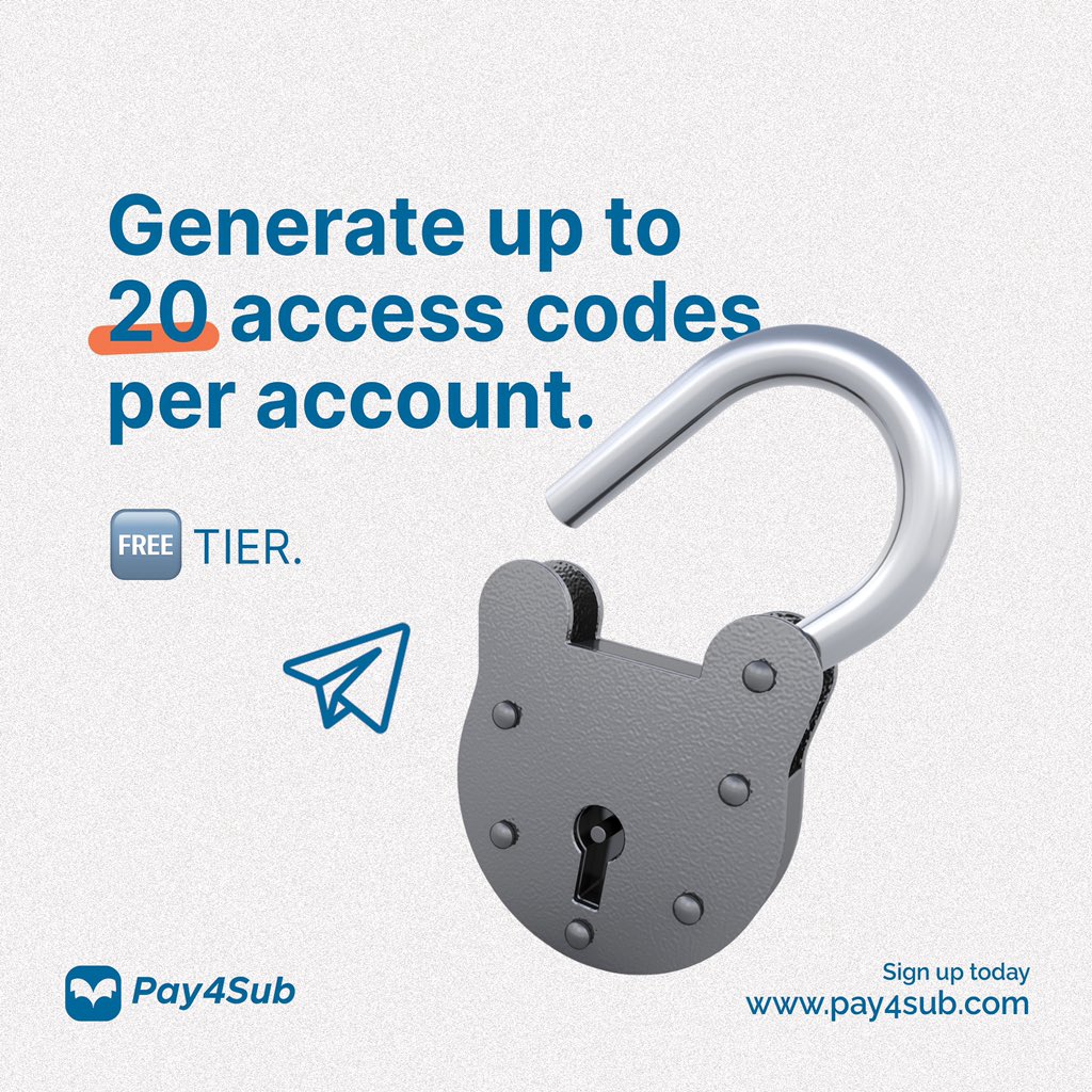 pay4sub_'s tweet image. Did you know? 🤔✅

On the free tier, you can generate up to 20 access codes? This feature is for the list of access in your account including their codes and respective product.

Sign up today:
Link in bio

#telegramsubscription #napo #subscribermanagement #pay4sub