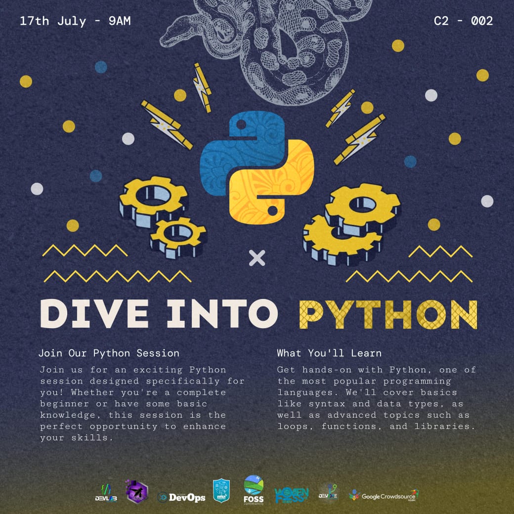 Unlock the power of Python!🌟

The FOSS Community of NSBM is ready to make you 'Dive into Python' and take your coding skills to the next level!

📅 Date: 17 of July
⏰ Time: 9.00 a.m onwards 
📍 Venue: 002

hashtag#FOSSNSBM hashtag#WIFNSBM

Activate to view larger image,