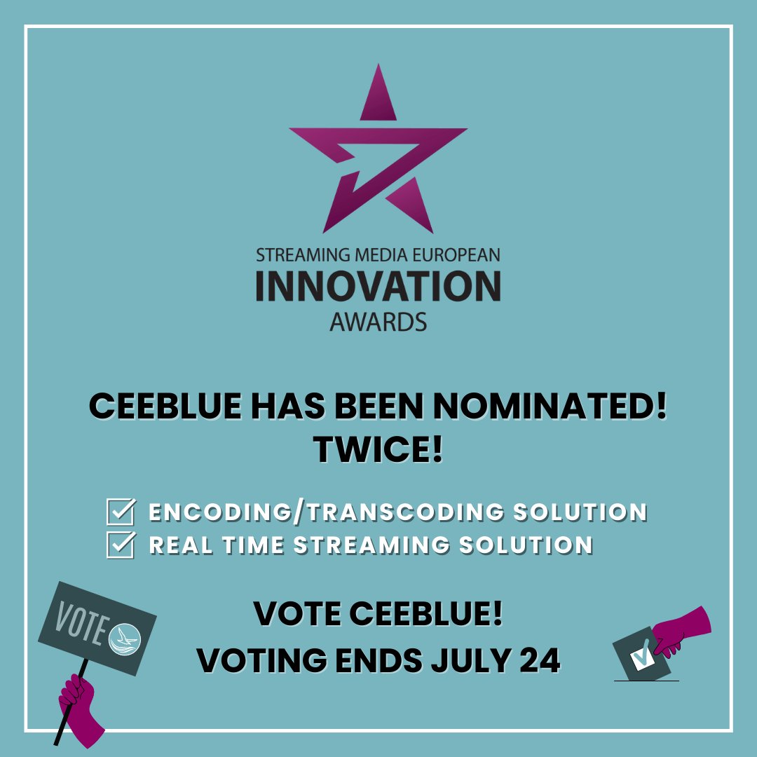 Vote Ceeblue! streamingmediaglobal.com/Readers-Choice We've been nominated in two categories: Encoding / Transcoding Solution and Real Time Streaming Solution. 

#realtime #livestreaming #hesp #webrtc #realtimedelivery #lowlatency #videostreaming #video #streaming #transcoding
