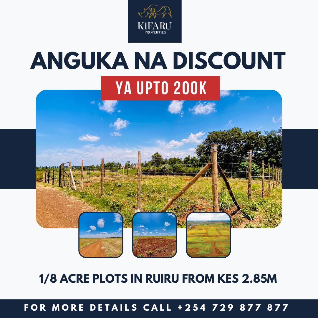 KifaruProp's tweet photo. Anguka na discount ya July! All our plots are now on offer, get UP TO 200K discount on your purchase.

Dm or call us on 0729877877 to book a site visit this weekend.

#plotsforsale #investinland #ruiruplots #residentialplots Juja Ruiru https://t.co/vbgjHqjqXP