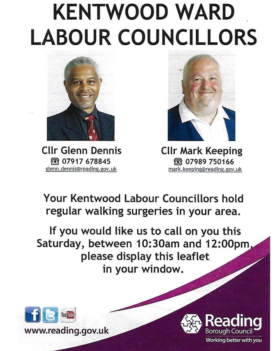 Keeping4KW's tweet photo. .@KentwoodLabour Cllrs, @Glenn_Dennis + I will be doing a street surgery 2moro. We've dropped leaflets on Norcot Rd (North end), Oxford Rd (between Norcot j + Bramshaw Rd) + Scours Ln.
If you'd like to speak to us 2moro am, follow the instructions on the leaflet.
#keepingintouch https://t.co/ED5dIvGUcp