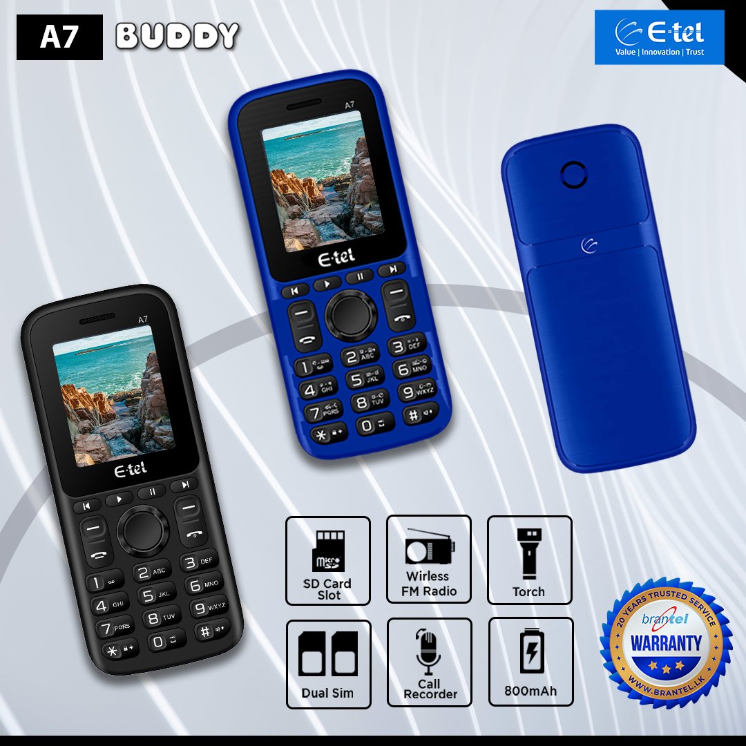BrantelLanka's tweet photo. E-tel A7 Buddy Feature phone is back in stock
#featurephone #smallphone #keypadphone https://t.co/yLU1uSzI0X