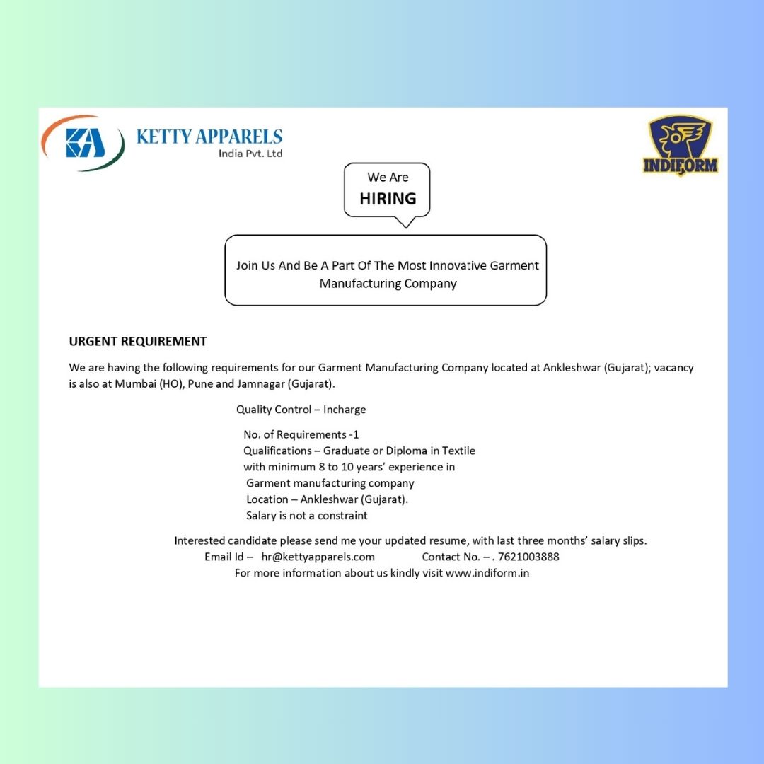 texappjobs's tweet image. kindly note, Don&apos;t pay any money to HR if not mentioned in job details

#TextileTechnology
#TextileProduction
#TextileInternship
#TextileJobOpening