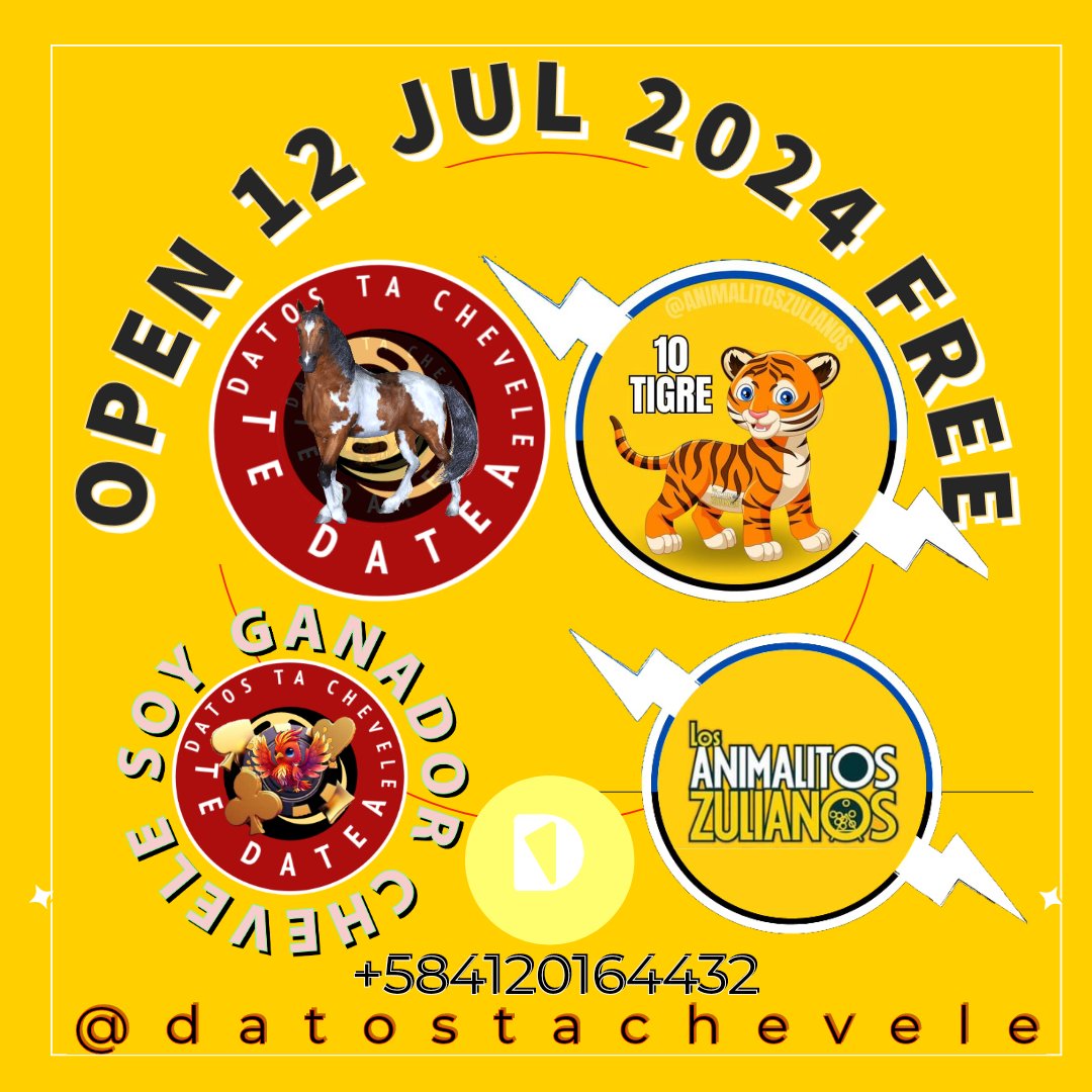 datostachevele's tweet photo. Hoy 12/07 a ganar con el #caballo #openfree y por @losanimalitosz1 #Tigre ... Para más información https://t.co/IJJtXDay37 https://t.co/QBgX3TuPD0