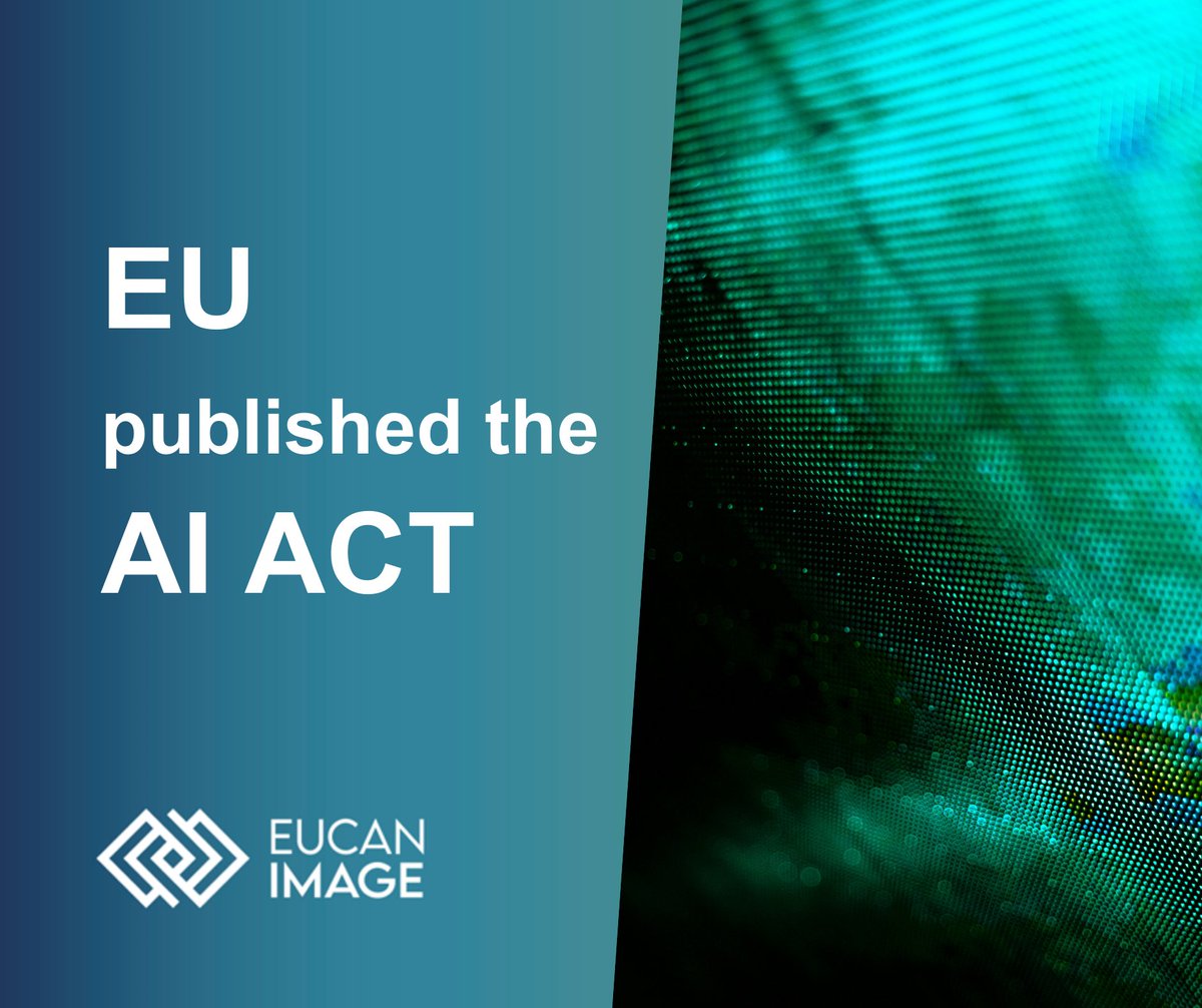 EuCanImage's tweet photo. The #ArtificialIntelligenceAct was published by #EU 🇪🇺 Do you want to know more about ethics and trustworthiness of #AI in #cancer imaging? Check the #EuCanImage website: https://t.co/6927CTzF2h https://t.co/KztIB9ISl7