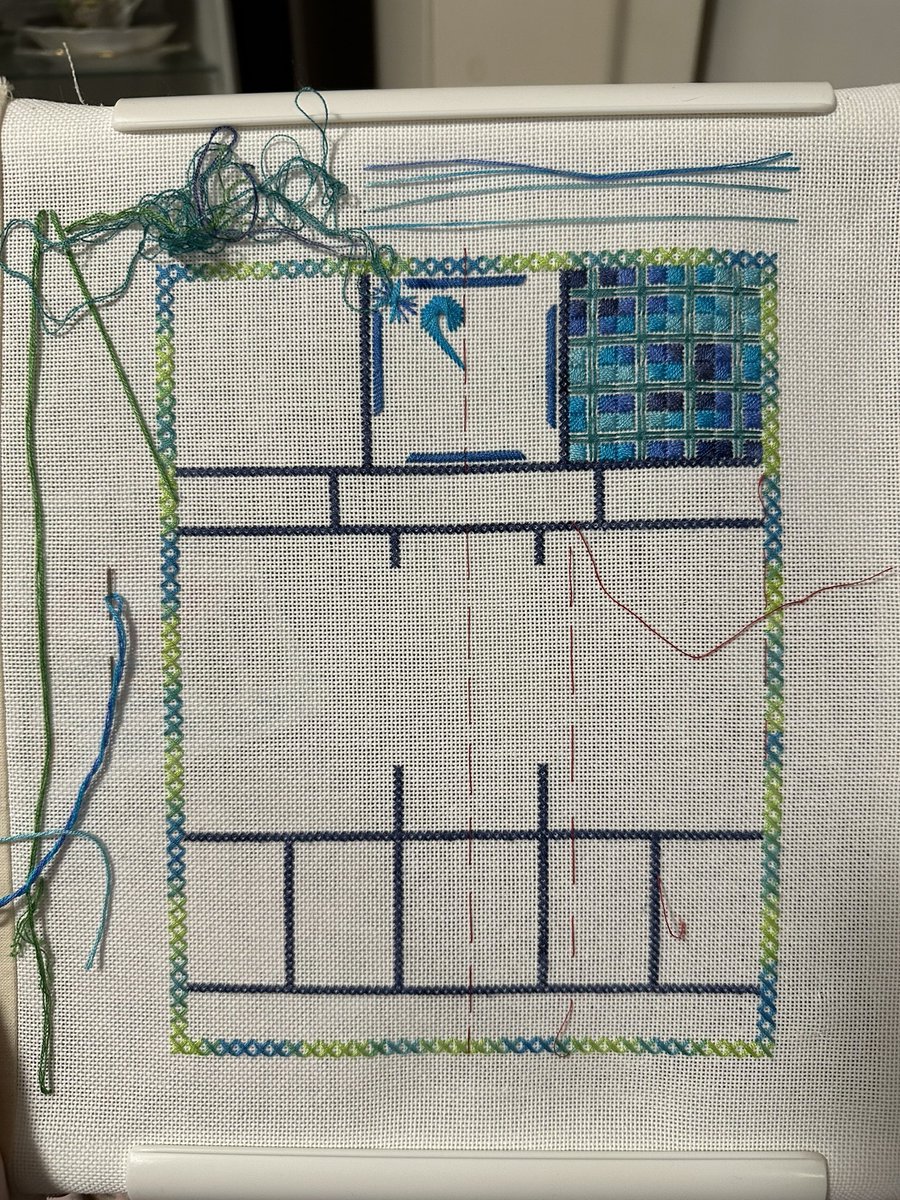 percivalsmum's tweet photo. Evening bike boys and girls! Been an absent tweeter on the #couchpeloton this year I’m working on #tourcraft project and can’t watch, embroider and tweet at once! 🤯

I opted for blues/greens colour combo for this project. #sbstdf #onestitchatatime https://t.co/yuBoLsWtPE