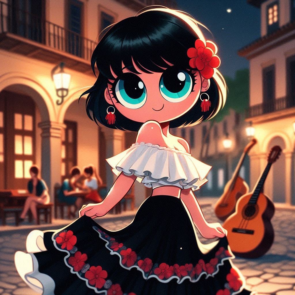PiratePon's tweet photo. Ms. Keane as a beautiful dancer. #mskeane #PowerpuffGirls #bingimagecreator #SeductiveFlamencoFriday #FanArtFriday https://t.co/xTb77GK5Jx
