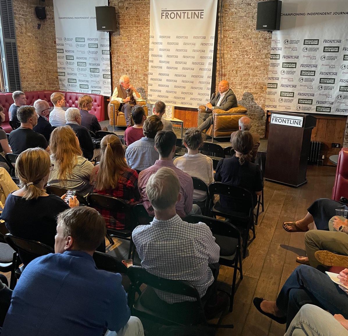 Great audience, great questions at my talk about 📚No Country for Love📚 and 📕Our Enemies Will Vanish 📕 at the <a href="/frontlineclub/">Frontline Club</a> with <a href="/DavidLoyn/">David Loyn</a> last night. Get your books here: yarotrof.com/buy-books/