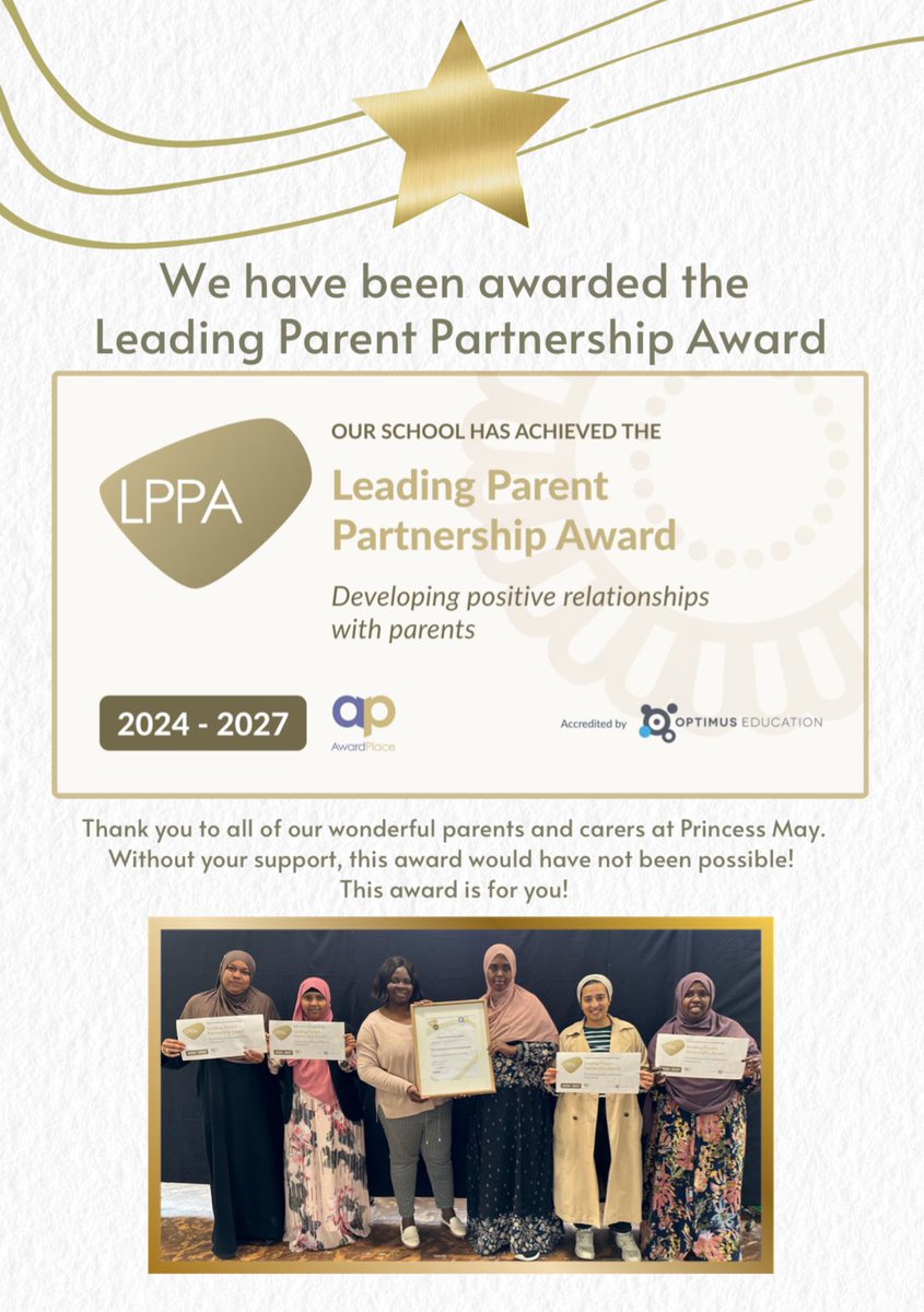 PrimaryMay's tweet photo. We're proud to announce that we have successfully been awarded the Leading Parent Partnership Award provided by @OptimusEd! This is a nationally recognised award, which recognises schools that excel in collaborating with parents, families and the wider community. #LPPA https://t.co/EPG0ikGzRj