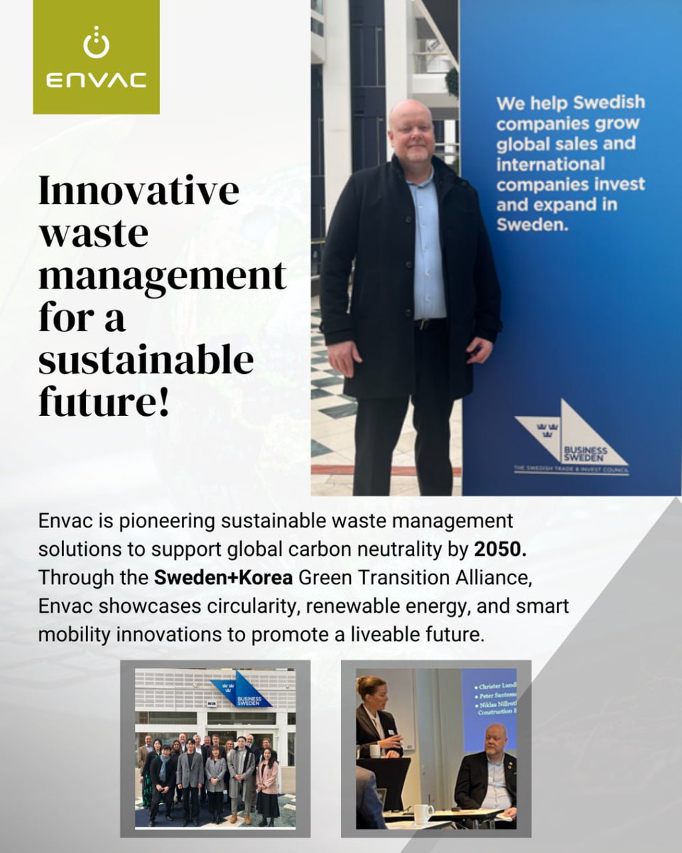 EnvacGroup's tweet photo. Building a #Greener Future! ♻️
We're pioneering #sustainable waste management to help cities achieve #carbon neutrality by 2050. #Envac partners with the Sweden+Korea Green Transition Alliance for a cleaner, more liveable #future. Learn more: https://t.co/Q1Q5EOuKUX https://t.co/Dbgk4hd7Gb