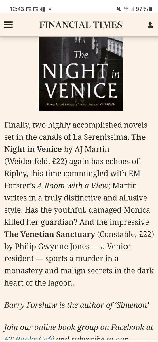 I like the "And the IMPRESSIVE The Venetian Sanctuary" by <a href="/PGJonesVenice/">Philip Gwynne Jones</a> in The Financial Times!
