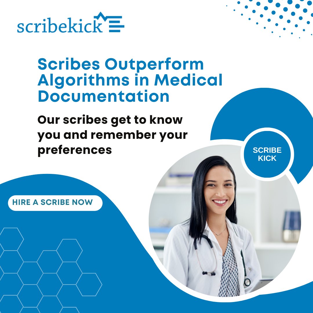 scribekick's tweet photo. Great scribes don’t have to be told things twice and actually figure out ways to be one step ahead of the doctor. An algorithm won’t get to know you and remember what you need like our scribes will. Hire an ally that is a one-stop-shop for your medical notes https://t.co/tKv9QSmgAM
