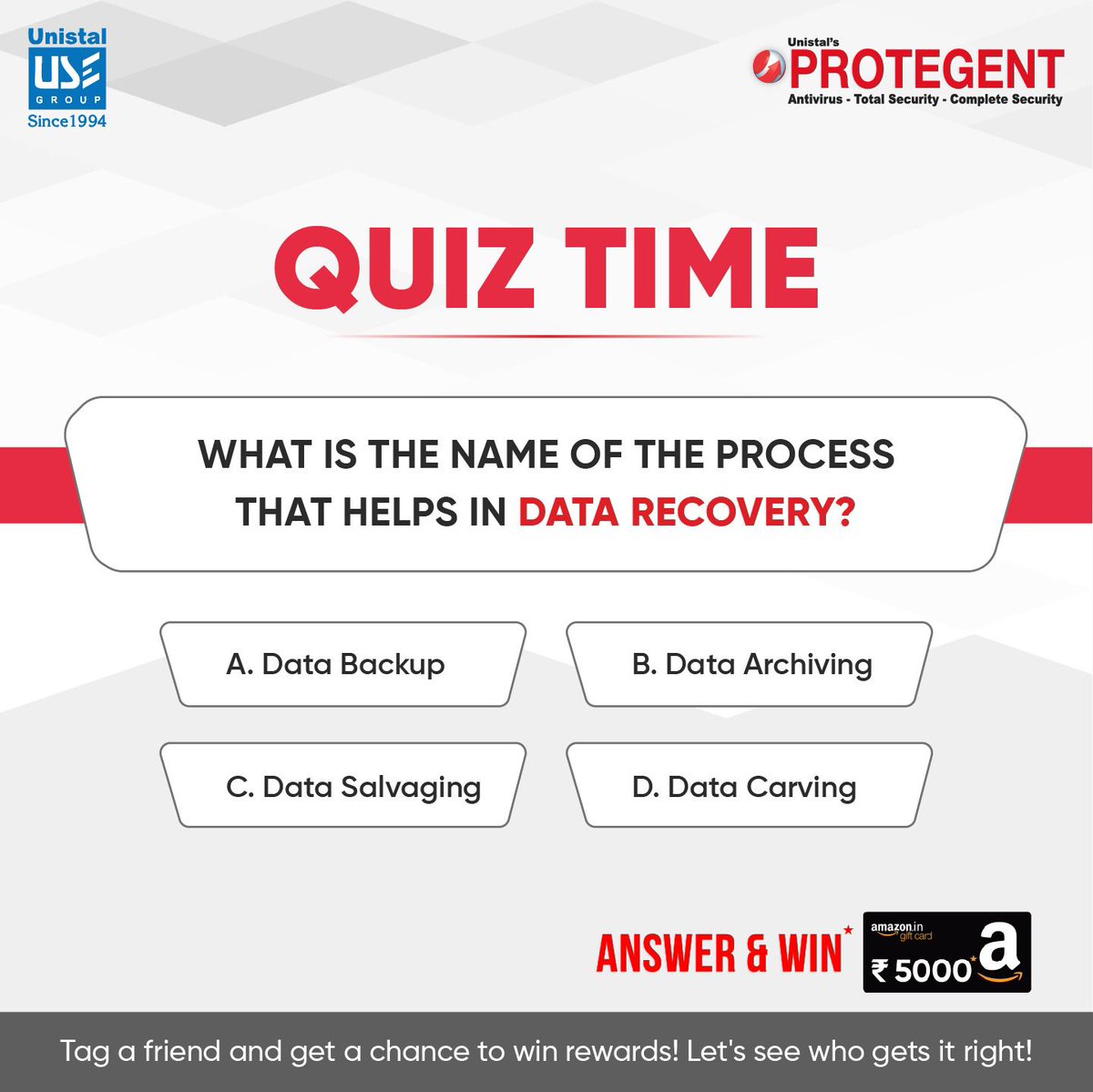 Get ready to play and win!
Comment below the process name that helps in Data Recovery.
Tag your friends and ask them to like this post.
Be our lucky winner and take home an Amazon voucher worth Rs.5000!
Don't miss out! Good luck.

#Contest #Win #DataRecovery #Giveaway #quiz