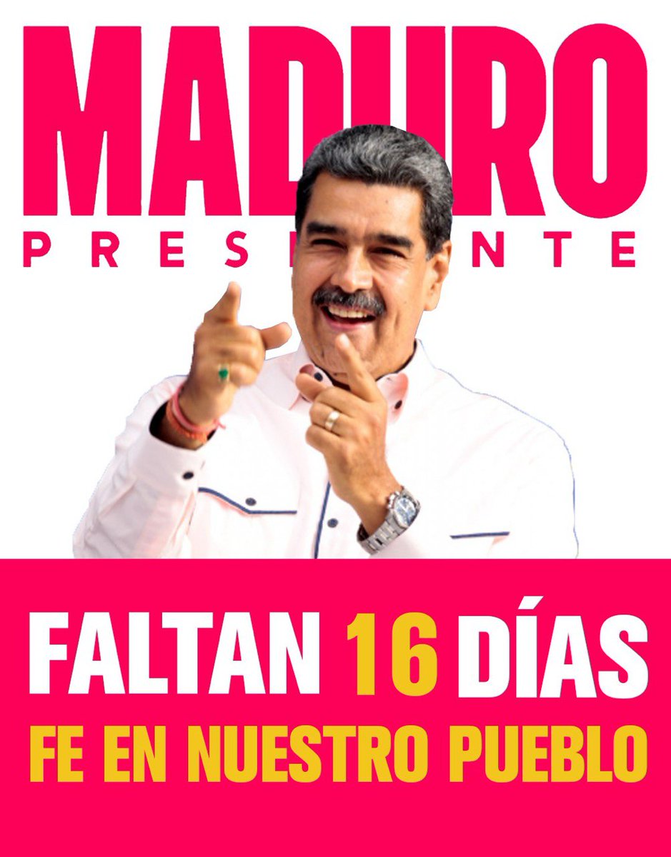 #GuarenasPSUV faltan 16 días para que nuestra #Patria continúe siendo #LibreYSoberana <a href="/NicolasMaduro/">Nicolás Maduro</a> el Gallo Pinto 🐓 PRESIDENTE. <a href="/PartidoPSUV/">PSUV</a>
<a href="/jorgerpsuv/">Jorge Rodríguez</a>  <a href="/dcabellor/">Diosdado Cabello R</a> <a href="/HectoRodriguez/">Héctor Rodríguez C.</a> #LaPoesíaNosUne