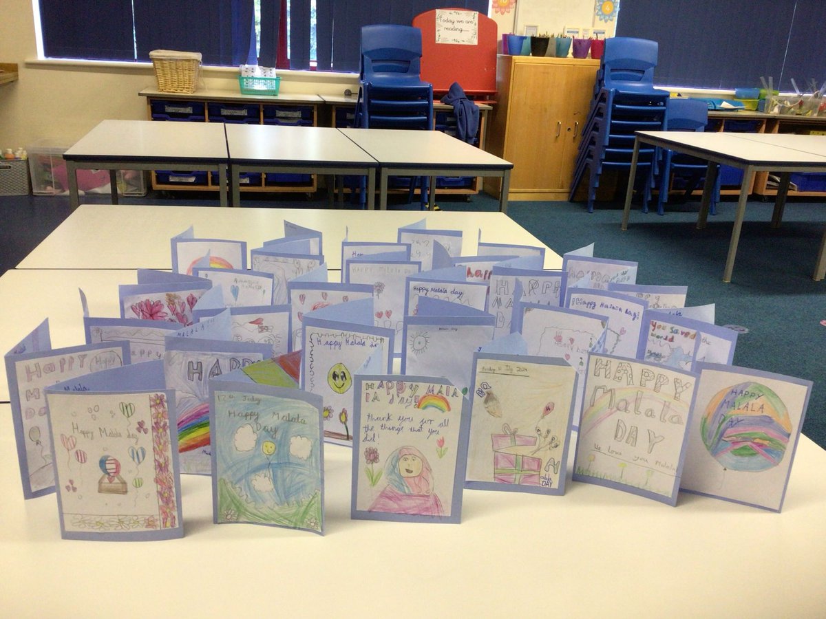 ChapelPrimary's tweet photo. @Malala Our Year 2 children have been inspired by you, and your story, so they wanted to make you cards to wish you a very happy birthday. We hope you’re having a lovely day 🥳 🎂🎁 #malaladay #happybirthday #inspirational #year2 https://t.co/ePop8lqfOt