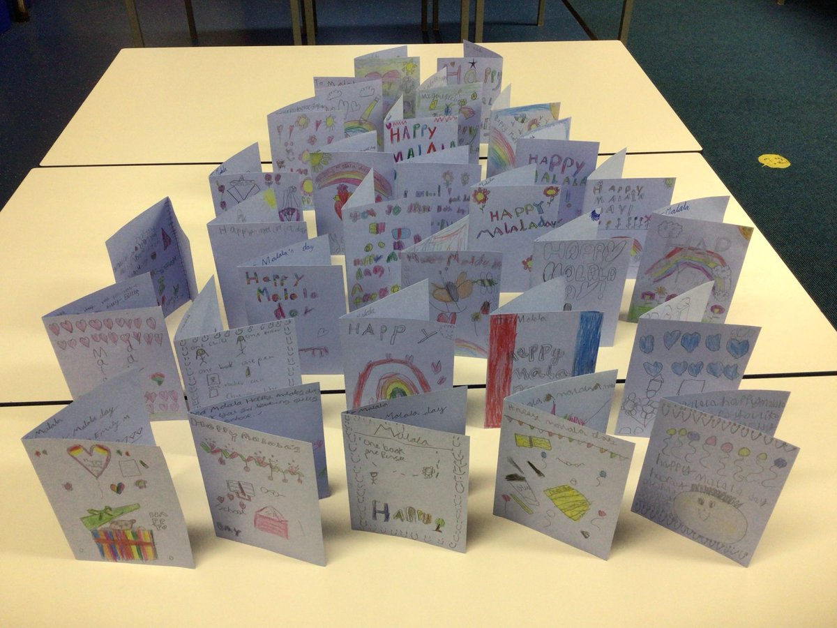 ChapelPrimary's tweet photo. @Malala Our Year 2 children have been inspired by you, and your story, so they wanted to make you cards to wish you a very happy birthday. We hope you’re having a lovely day 🥳 🎂🎁 #malaladay #happybirthday #inspirational #year2 https://t.co/ePop8lqfOt