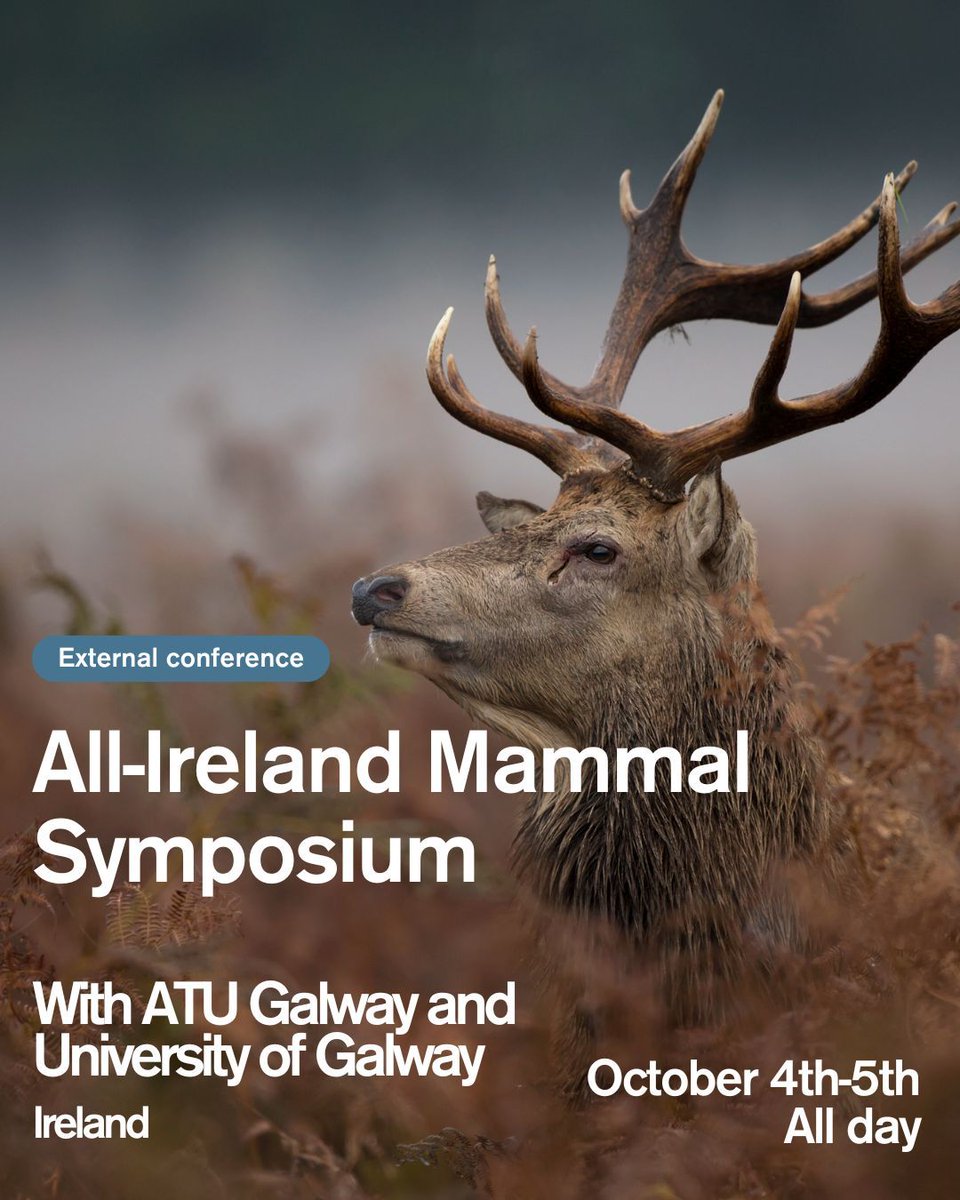 The All-Ireland Mammal Symposium - a conference external to the Mammal Society - will take place in ATU Galway from Oct 4th to 5th 2024 to discuss mammal conservation in Ireland.

buff.ly/3VWOpE3

#environment #mammals #conservation #ecology #biology #science