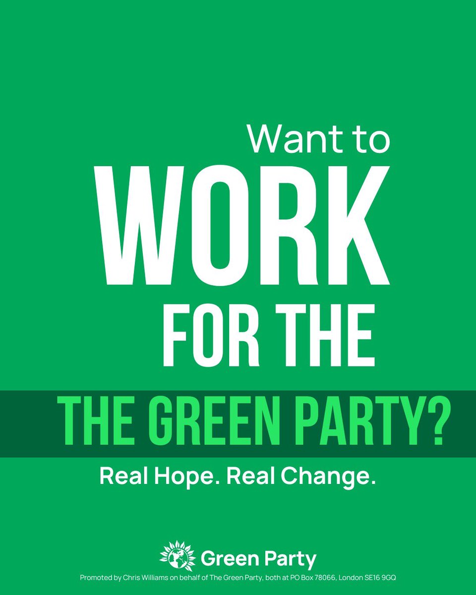 We're hiring! 

With our historic vote share and three new seats in Parliament I will be recruiting additions to my team:
🚨Parliamentary Assistant 
🚨Caseworker

Find out more and apply! greenparty.org.uk/get-involved/w…
