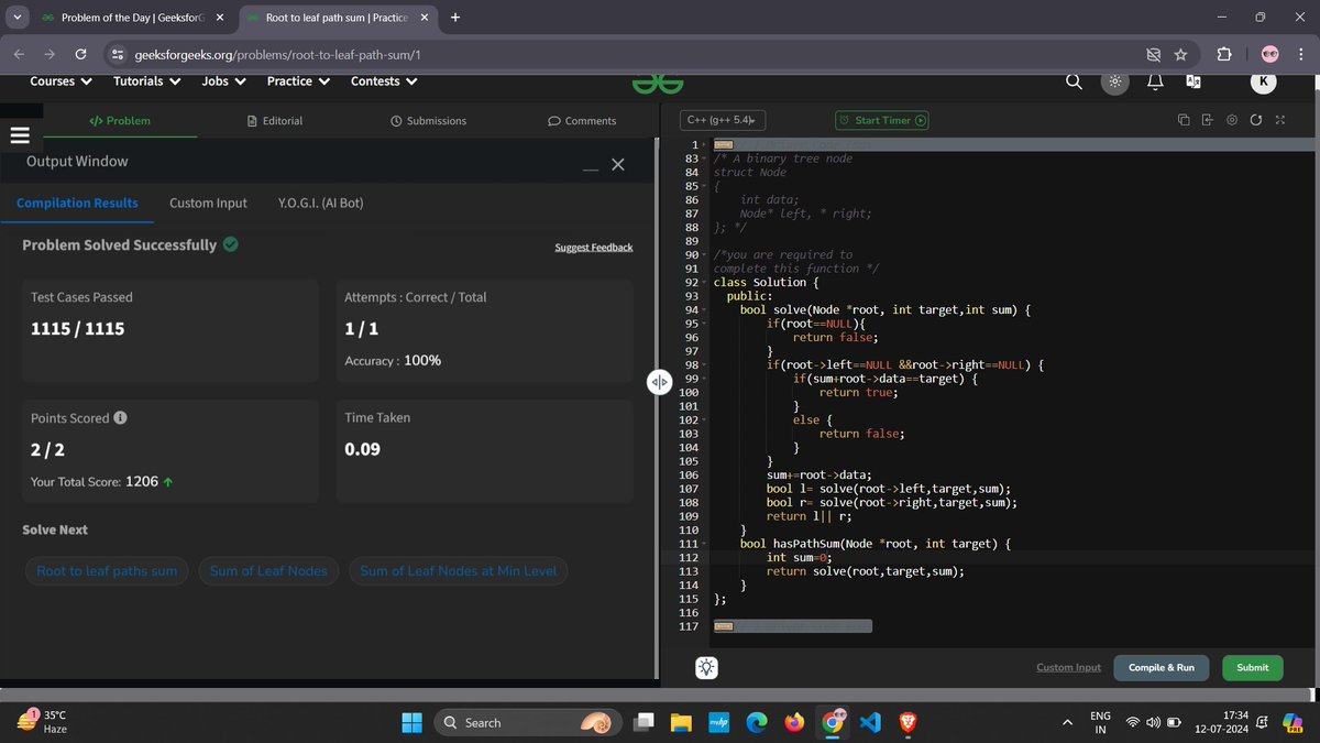 _kush_1719's tweet image. 🎯#Day152 of the #200DaysOfCode Challenge.
💫Here's a snapshot of today's coding endeavors:
1. Maximum Score From Removing Substrings.
2. Root to leaf path sum.
Excited to embark on this coding journey!👨💻#programmingEnthusiast #gfg #lovebabbar #chitkaraUniversity #rohitnegi