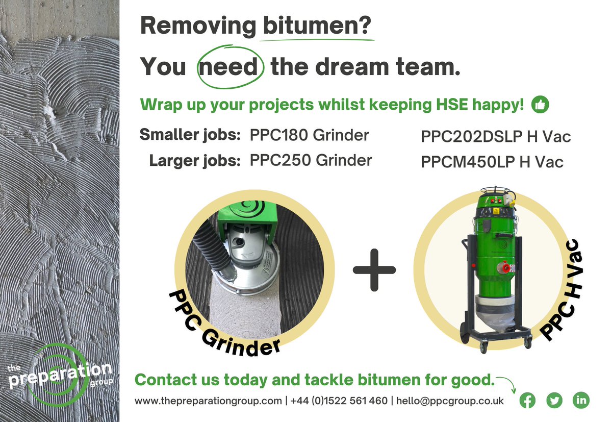 The Preparation Group (@theprepgroup) on Twitter photo When it comes to removing bitumen, you need the dream team by your side. We've got you covered, ensuring both efficiency and compliance with HSE regulations.
๐ผ๐ง +44 (0)1522 561 460 | sales@ppcgroup.co.uk
#BitumenRemoval #SurfacePreparation #HSECompliance #TeamPPC #PPCGroup When it comes to removing bitumen, you need the dream team by your side. We've got you covered, ensuring both efficiency and compliance with HSE regulations.
๐ผ๐ง +44 (0)1522 561 460 | sales@ppcgroup.co.uk
#BitumenRemoval #SurfacePreparation #HSECompliance #TeamPPC #PPCGroup