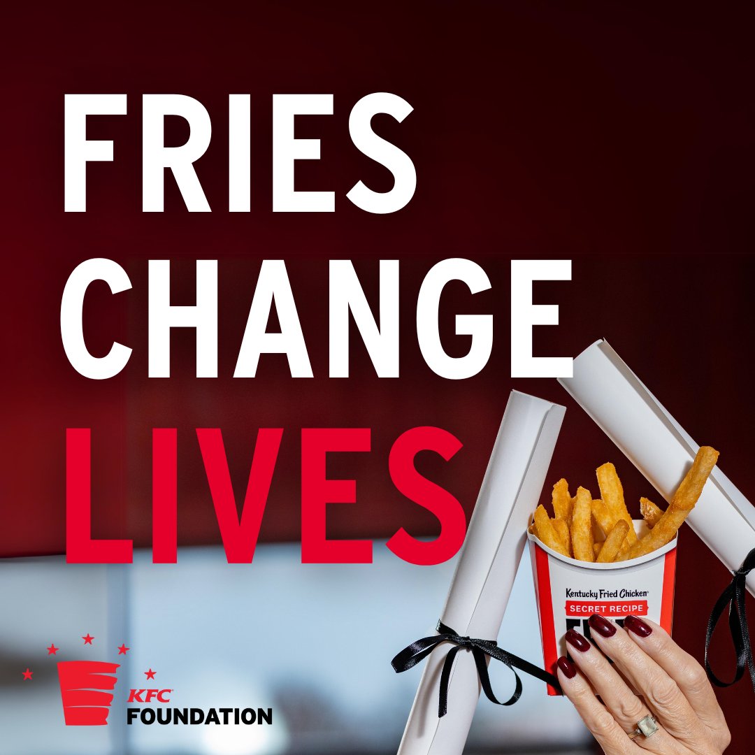 KFCfoundation's tweet photo. 🍟 It's National French Fry Day, and for us, fries aren't just a delicious treat – they change lives! 💪✨

Today, on National French Fry Day, join us in changing lives by ordering a side of Secret Recipe Fries and spreading the message that #FriesChangeLives! 🍟✨ https://t.co/MzIwPF1qAH