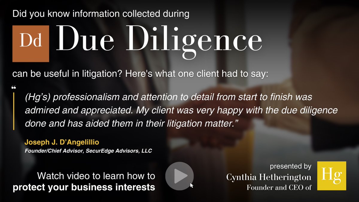 Due diligence is necessary in nearly every industry, especially when assessing risk in legal matters for clients.

Cynthia Hetherington explains why #DueDiligence matters &amp; how to protect your business interests, watch for free today: penguinly.social/DD10
#OSINT #OSINTforgood