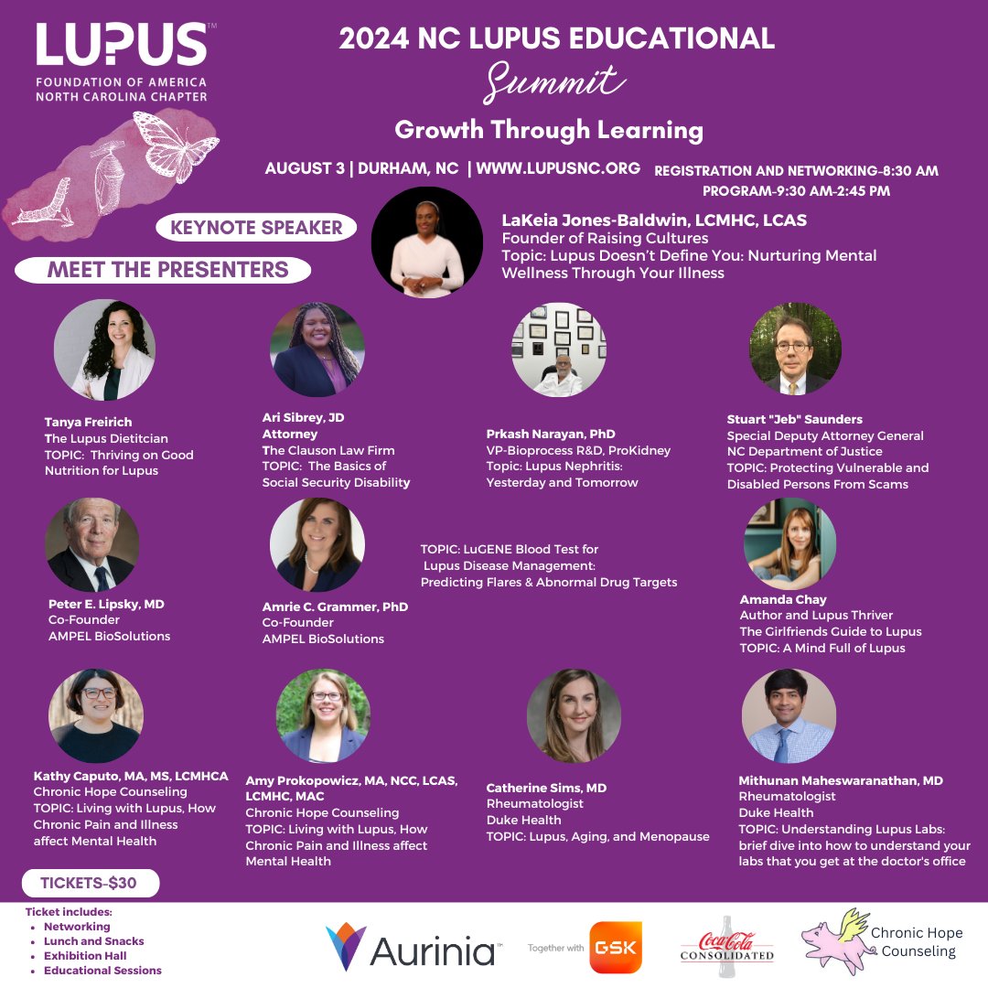 Last chance to register for the 2024 NC Lupus Educational Summit on August 3. Registration closes soon. We do not want you to miss out on the opportunity to network, learn more about lupus, and have fun!  Secure your spot by July 20! lupus.org/northcarolina/…