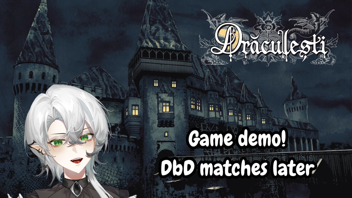 ReiMorvant's tweet photo. Checking out the demo for Draculesti for the first hour, then moving on to more DbD. Like horror/romance visual novels? Come see what it's all about!

Live now on Twitch and YouTube -> reimorvant https://t.co/7Dhlv7hTNy