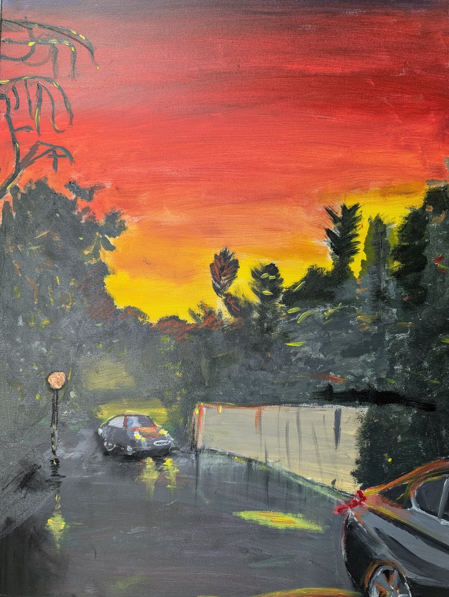 Some of our students have been investigating different lighting conditions in the recent wet weather. Lilli has created this piece, using the work of Paul Kenton as inspiration.
