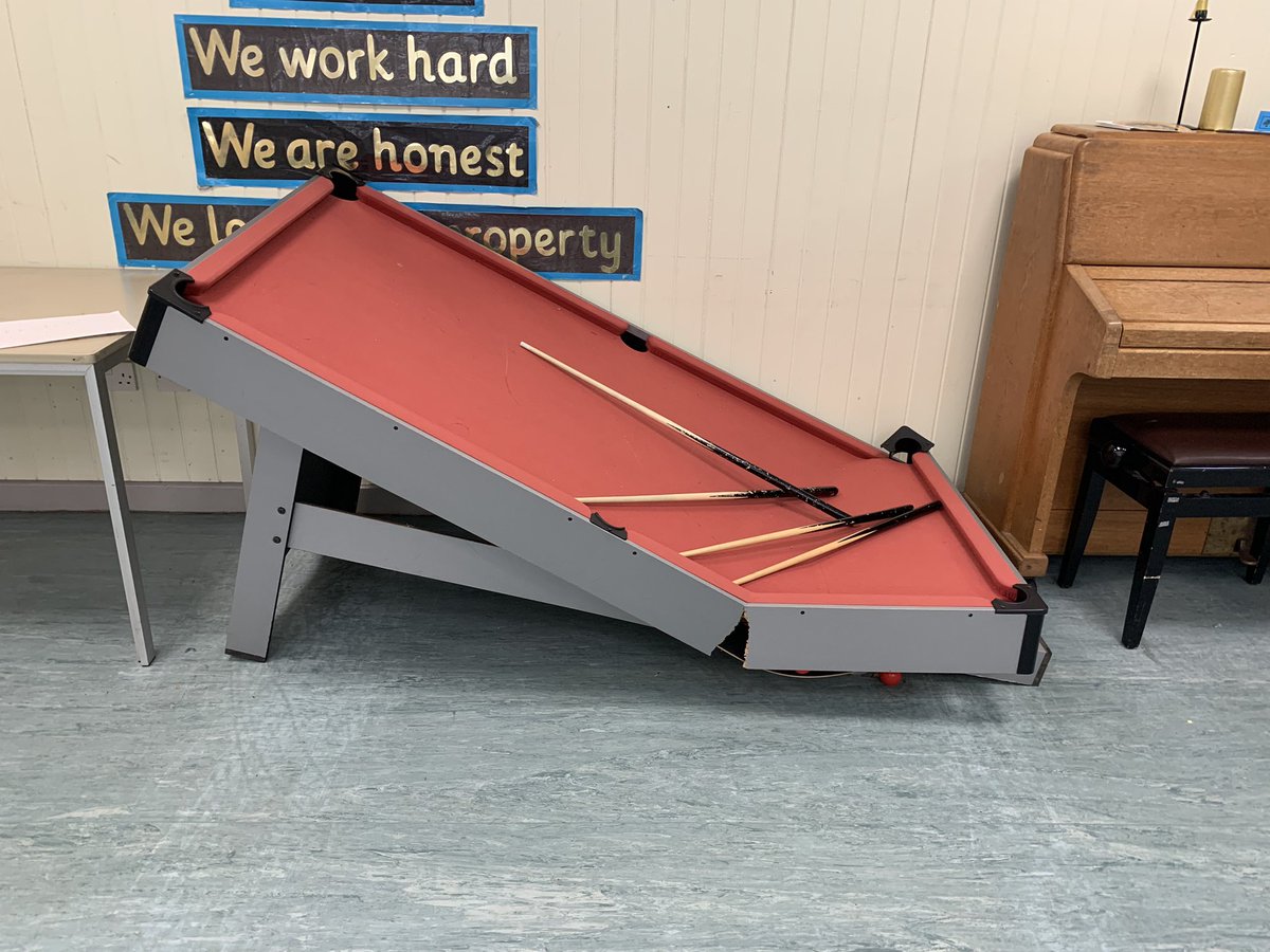 AMBERLEYPRIMARY's tweet photo. Our Breakfast Club pool table is feeling a bit like me as the end of term approaches! 😵💫🤪
Anyone have a spare one, stuck in the shed, you no longer use…?
It will be a big miss early in the mornings! 🎱 #SOS https://t.co/b6pYOWfF2C