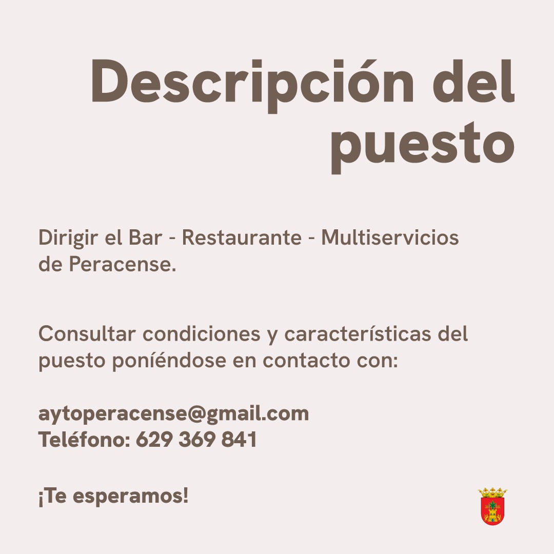 AdriJiloca's tweet photo. ATENCIÓN¡¡ OFERTA DE EMPLEO EN PERACENSE 📷📷📷
Descripción del puesto: Dirigir el Bar- Restaurante- Multiservicios de Peracense
Consultar condiciones y características poniéndose en contacto con:
aytoperacense@gmail.com https://t.co/OSQmtmZuzx