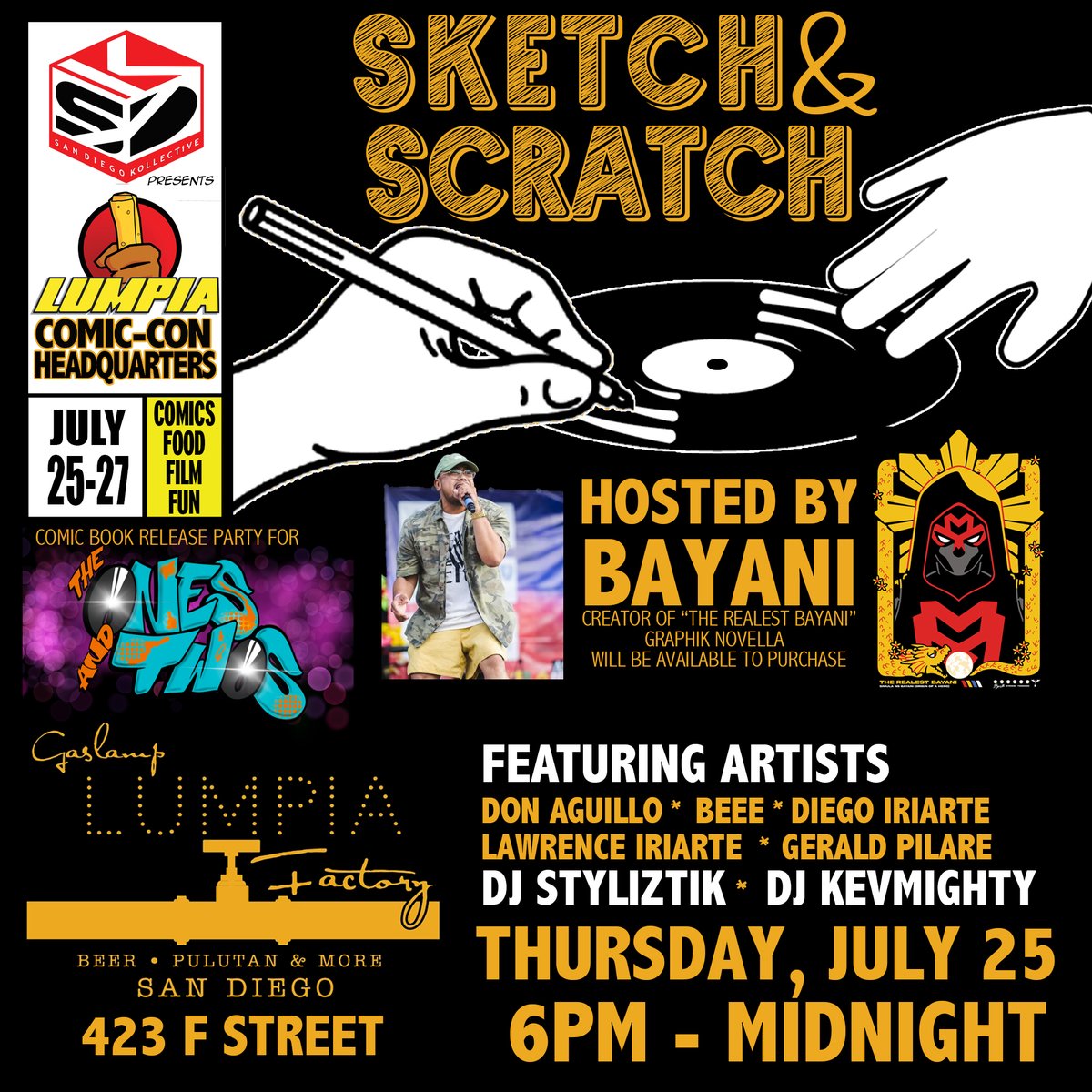 SD_Comic_Con's tweet photo. Hungry for some @kidheroes news? They'll be taking over the Gaslamp Lumpia on Thursday of #SDCC for an evening of sketching, live DJs, and more: https://t.co/ajCqkCIspE https://t.co/hicjoSDKs7