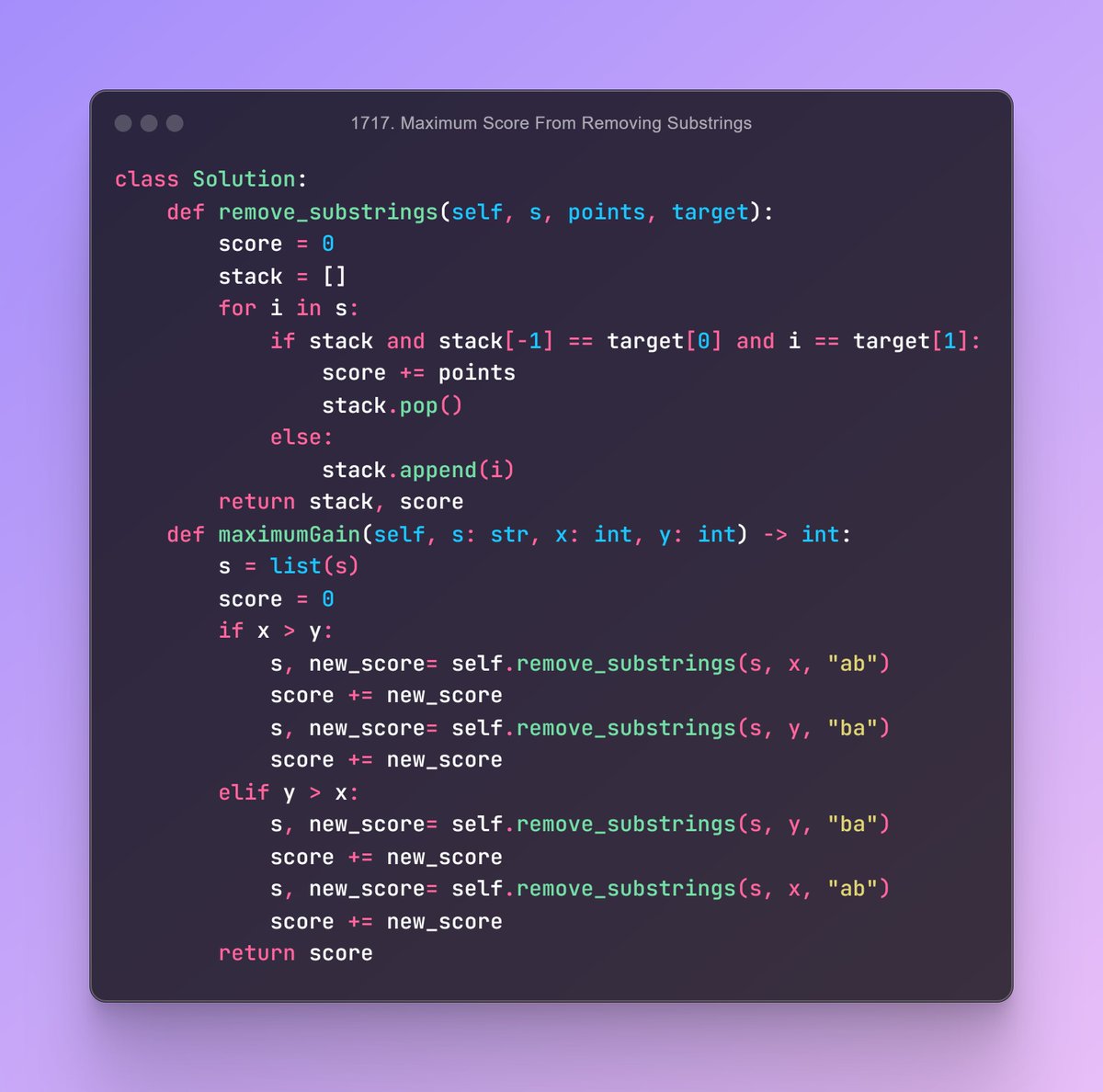 RamaKrishna1607's tweet photo. Solved Leetcode 1717 - Maximum Score From Removing Substrings! I prioritized removing substrings that yield the highest scores first. Used a greedy algorithm to maximize the score. Efficient and powerful, just like a top-tier strategy should be.
#LeetCode #Coding #CodingChallenge https://t.co/tCwfgSHbxg