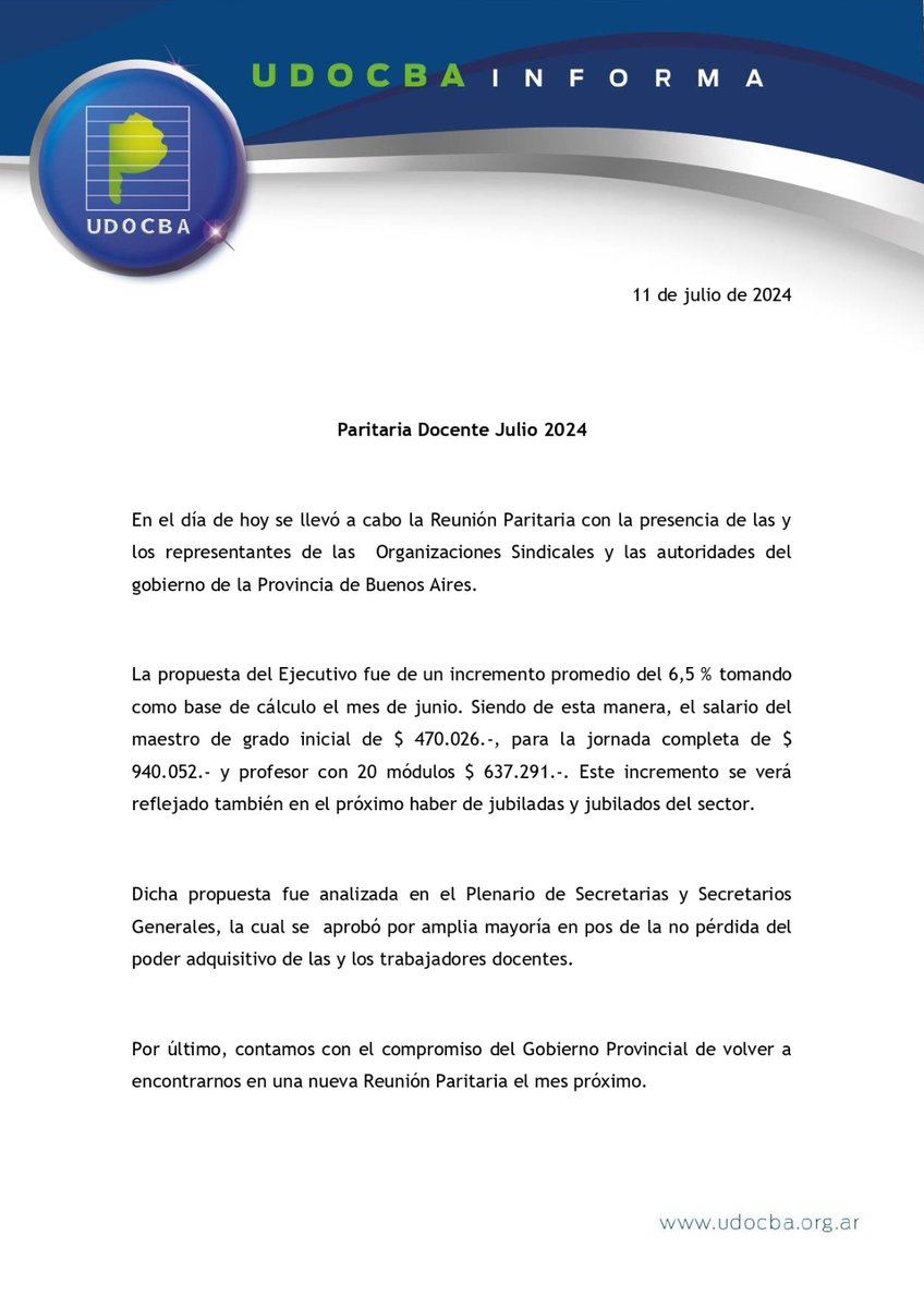 udocbacentral's tweet photo. 📣#UDOCBAInforma 
Paritaria nacional docente https://t.co/Hc4OO0BeSB