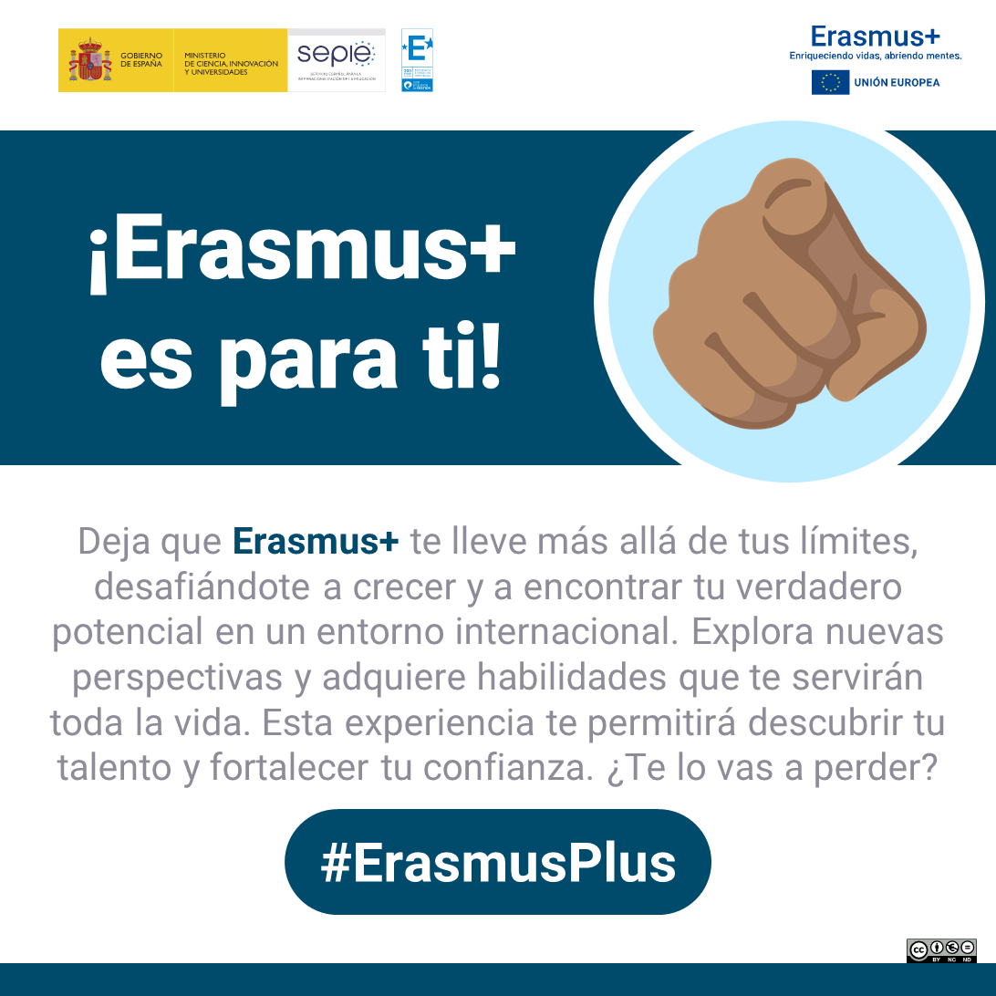 sepiegob's tweet photo. Deja que Erasmus+ te lleve más allá de tus limites, desafiándote a crecer y a encontrar tu verdadero potencial en tu entorno internacional. https://t.co/eb85fE8Do9