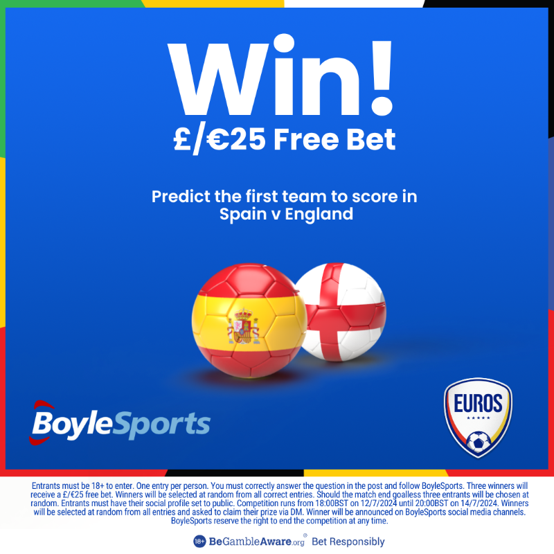 BoyleSports's tweet photo. 🤑 Choose wisely and you can win a £/€25 Free Bet!

To enter:
✅ Follow @BoyleSports
🔁 Retweet this post
💬 Predict the first team to score in the Euro 2024 final

🔞 Click below for full terms &amp; conditions

#CelebrateEarly | #Euro2024
