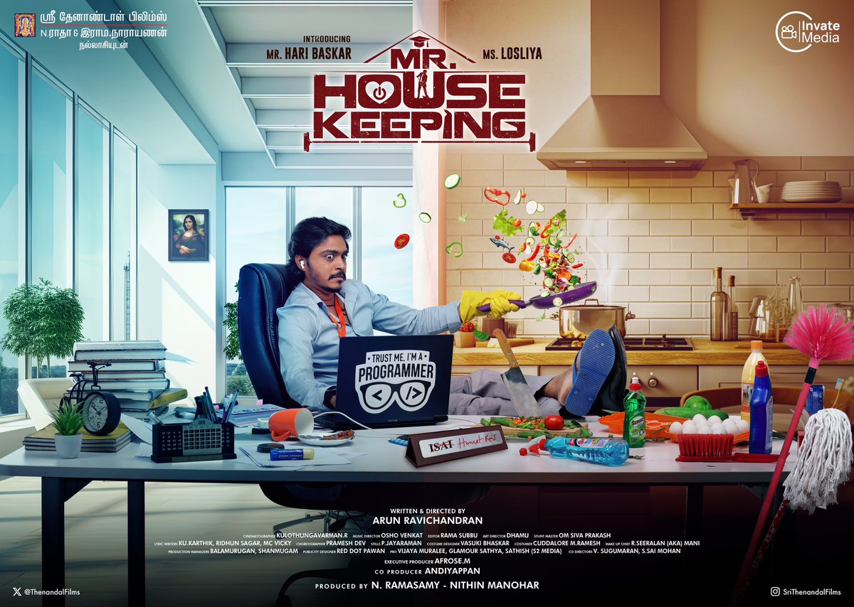 atlee (@atlee_dir) on Twitter photo Very happy to release the first look of my beloved producer <a href="/ThenandalFilms/">Thenandal Films</a>’ next film #MrHousekeeping ♥️
Happy to see the fresh talents on screen! Wishing the team loads of success
Written & Directed by: #ArunRavichandran
Produced by: <a href="/ThenandalFilms/">Thenandal Films</a> <a href="/invatemedia/">InvateMedia</a> <a href="/Hemarukmani1/">Hema Rukmani</a> Very happy to release the first look of my beloved producer <a href="/ThenandalFilms/">Thenandal Films</a>’ next film #MrHousekeeping ♥️
Happy to see the fresh talents on screen! Wishing the team loads of success
Written & Directed by: #ArunRavichandran
Produced by: <a href="/ThenandalFilms/">Thenandal Films</a> <a href="/invatemedia/">InvateMedia</a> <a href="/Hemarukmani1/">Hema Rukmani</a>