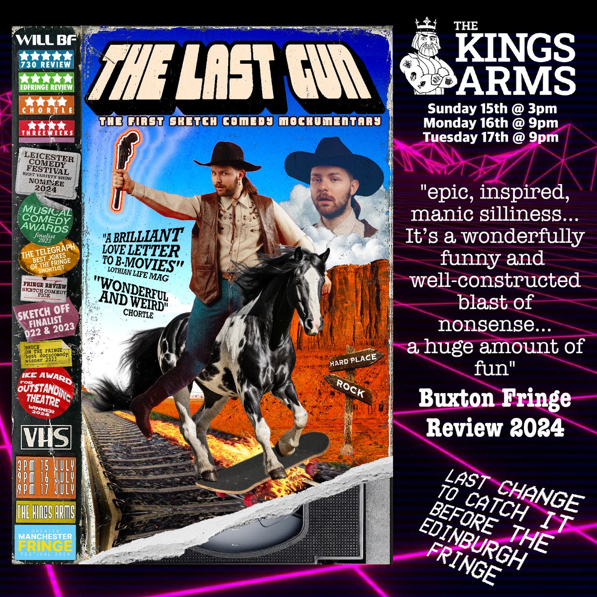 willbfff's tweet photo. Wanted: Dead or Alive
THE LAST GUN @GMFringe @kingssalford 
Reward: A rootin’ tootin’ good time
Last spotted: @buxtonfringe hanging around with known associates @underthefringe
Be advised: Three performances only!
Priors: Suspect has 15 previous counts of rib-tickling… https://t.co/y7A3wEHmeA
