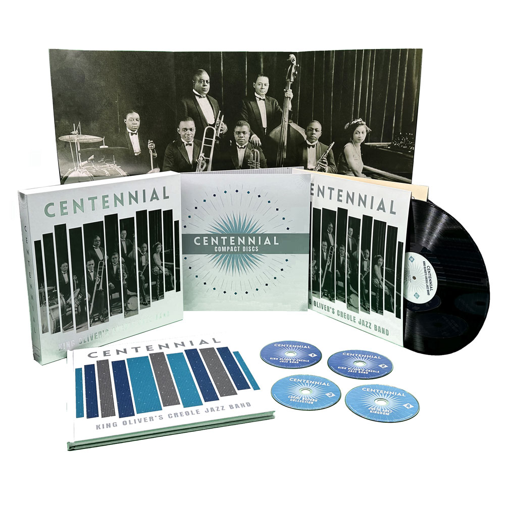 Coming August 30: Centennial, the deluxe box set featuring the legendary 1923 recordings of King Oliver's Creole Jazz Band. Includes 4 CDs, 2 LPs, an 80-page hardback with notes by Grammy winner Ricky Riccardi, and a poster. Learn more, listen, and order: archeophone.com