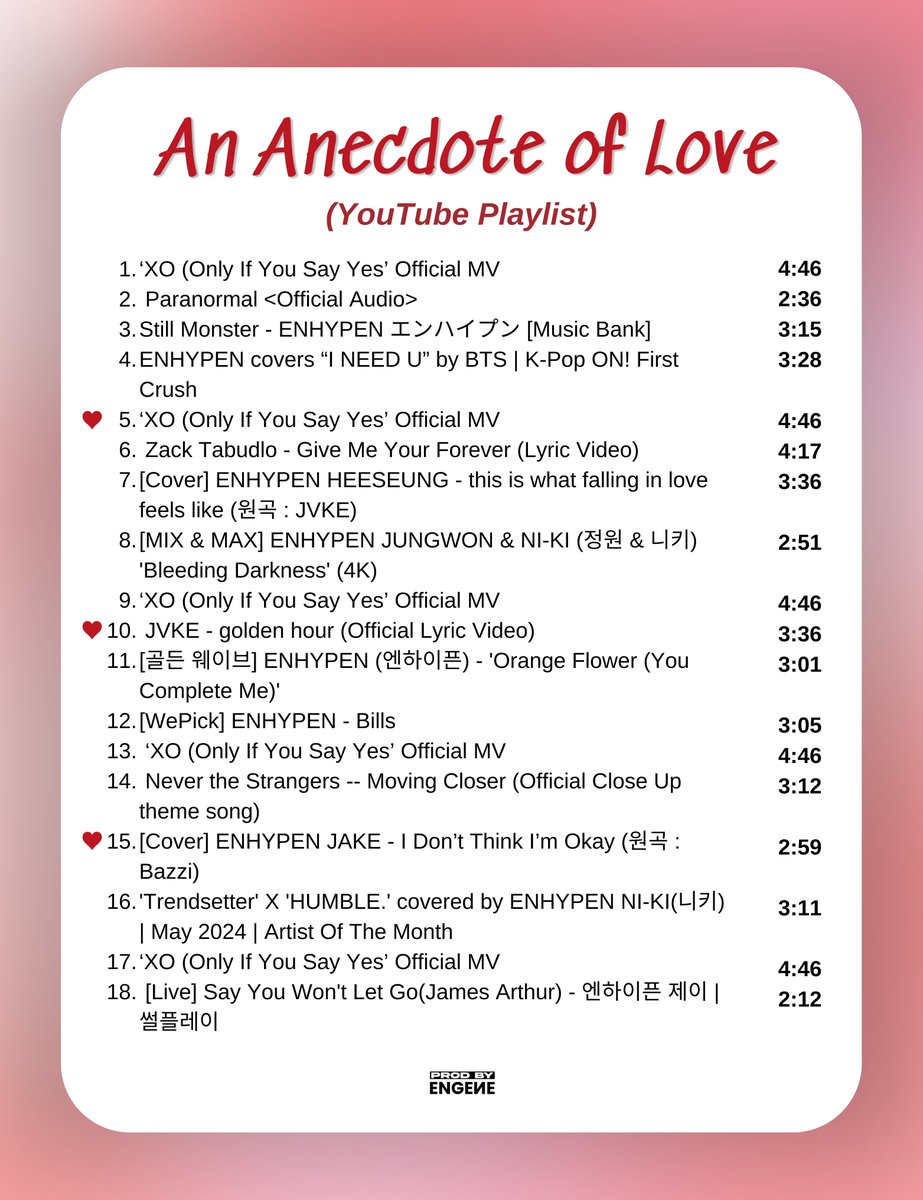 PRODBYENGENE's tweet photo. YOUTUBE STREAMING PARTY FOR #ENHYPEN_XO #OnlyIfYouSayYes STARTS NOW !!

⚠️Here’s the provided playlist you should FOLLOW ⚠️

Make sure you manually search the videos, and play the entire MV! https://t.co/vA4wpMvhVi