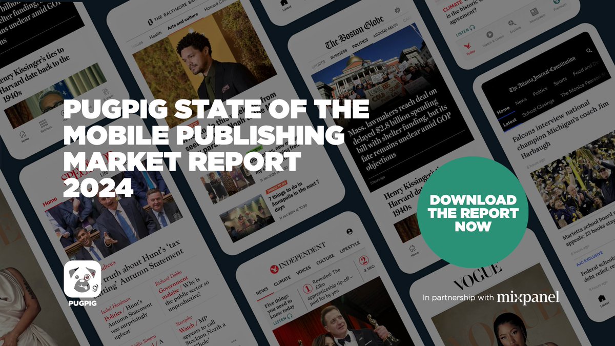 pugpig's tweet photo. ⚡Our State of the Mobile Publishing Market report 2024 is now available to download!⚡ 

Drawing on data from 400+ Pugpig apps and a survey of 70+ publishers, learn how publishers are thinking about their mobile strategy in 2024 and beyond.

Download 👉https://t.co/C6kLMUIx2H https://t.co/JEmK37weCB