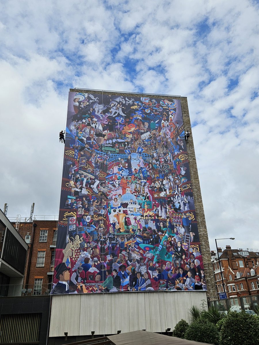 So excited to see <a href="/JW3London/">JW3</a>'s most audacious example of "turning the volume up" yet! The installation of our 26m high London Jewish Mural, the UK's largest ever Jewish mural. A celebration of Jewish history, culture + contribution to London's rich life: jw3.org.uk/london-jewish-…