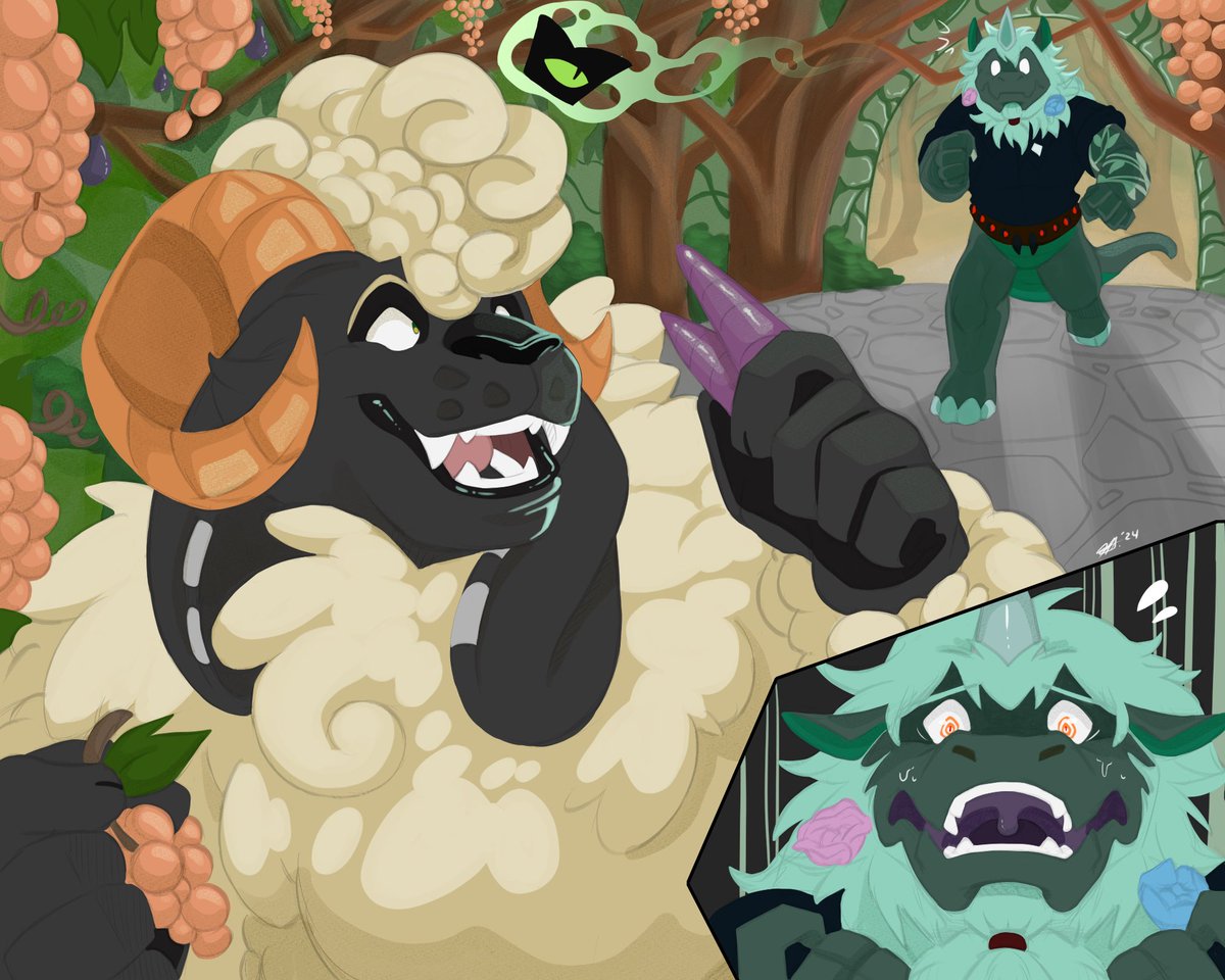 Double attack on <a href="/Blue2rocky/">Blue2rocky</a> and @foxophonist! Owen wants to help out Kriton in his greenhouse, but Kriton doesn't like his crops mixing for... -reasons-. :')
#artfight2024 #artfightteamstardust