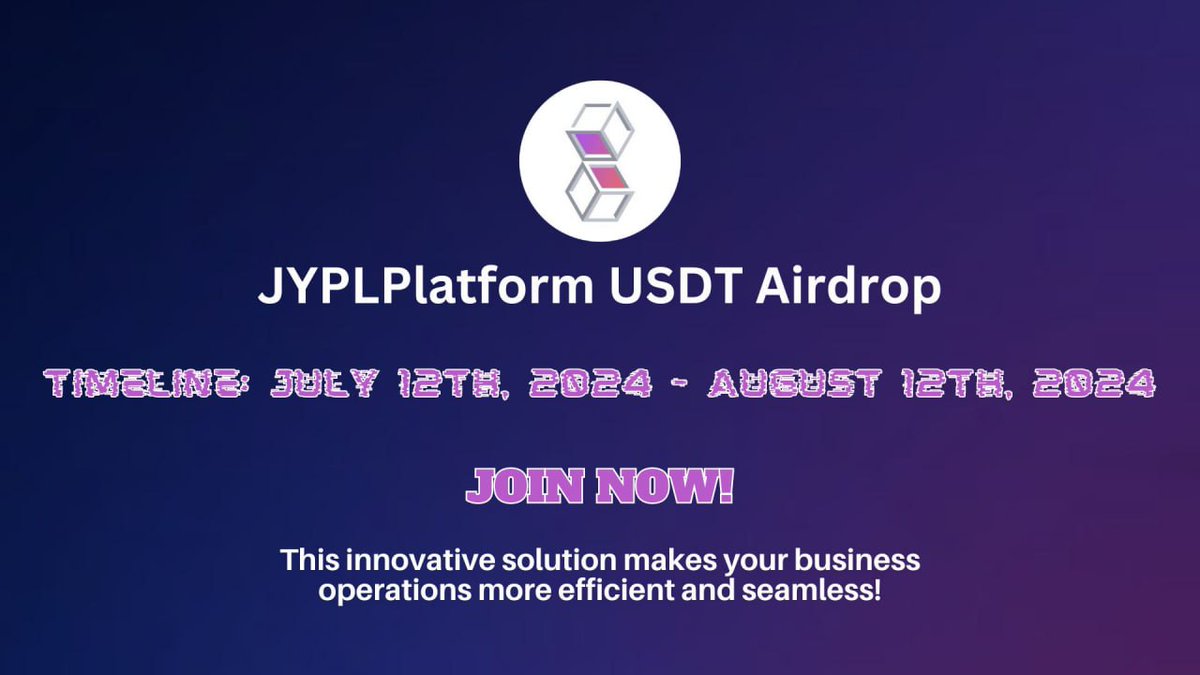New #airdrop: JYPLPlatform (New &amp; Random USDT)
Reward: 2 USDT
News: Management
Distribution date: August 18th

🔗Airdrop Link: t.me/JYPLPlatformAi…

1: The top 100 referrals will each get more USDT
2: Airdrop rewards will be distributed Around August 18th