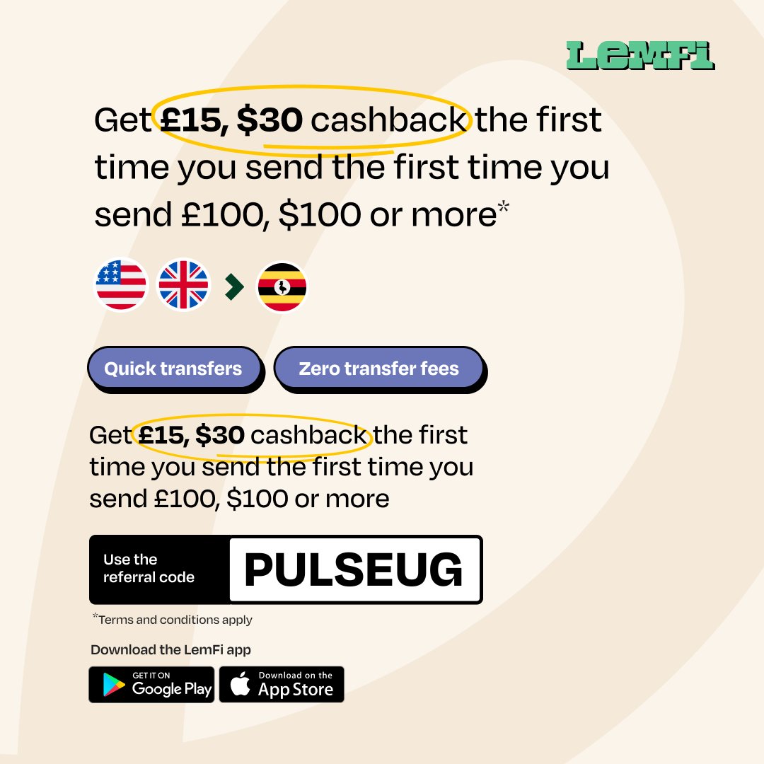 PulseUganda's tweet image. SENDING MONEY HOME
More than money: @uselemfi 💚Download the LemFi app from Google Play Store and Apple App Store and use the referral code ‘PULSEUG’ to get $30 cash back the first time you send $100 or more.

#FeaturedPost #FeatureByLemFi #UseLemFi #Sendmoney