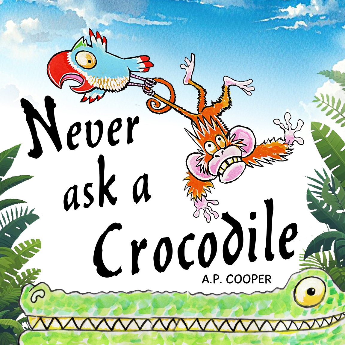 APCooperart's tweet photo. Rough concept for a book cover, "Never Ask a Crocodile".  #picturebookillustration #childrensbookauthor #childrensillustratorsart 
#illustrator #artdirector #coverillustration #bookcoverdesign #childrensbooks #kidslit
 #illustrationagency #illustration https://t.co/1QsmW7C9Qp