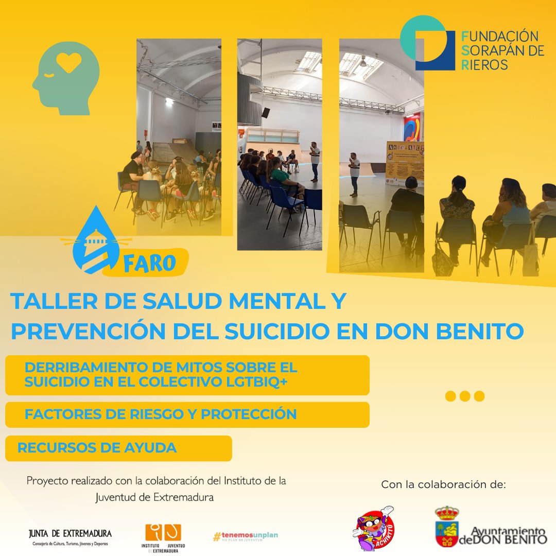 FundacinSorapn's tweet photo. Desde FSR, agradecemos a nuestro psicólogo @MiguelMelchorPS 👨‍⚕️ por llevar a cabo el taller de #Faro3.0 🌟 y a todos los participantes por hacerlo posible 🙌

@Ayto_DonBenito @Achikitu @ECJDonBenito @Junta_Ex @IJExtremadura

#saludmental #veranodelajuventud #tenemosunplan https://t.co/VR7Yd3CgUR
