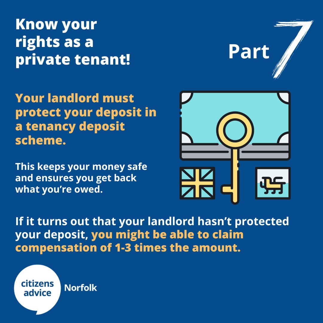 Know your rights as a private tenant! Pt7🌟

Your landlord must protect your deposit in a tenancy deposit scheme (TDP). This keeps your money safe and ensures you get it back.

Need help protecting and getting your deposit back? Contact us⤵️
ncab.org.uk/get-advice