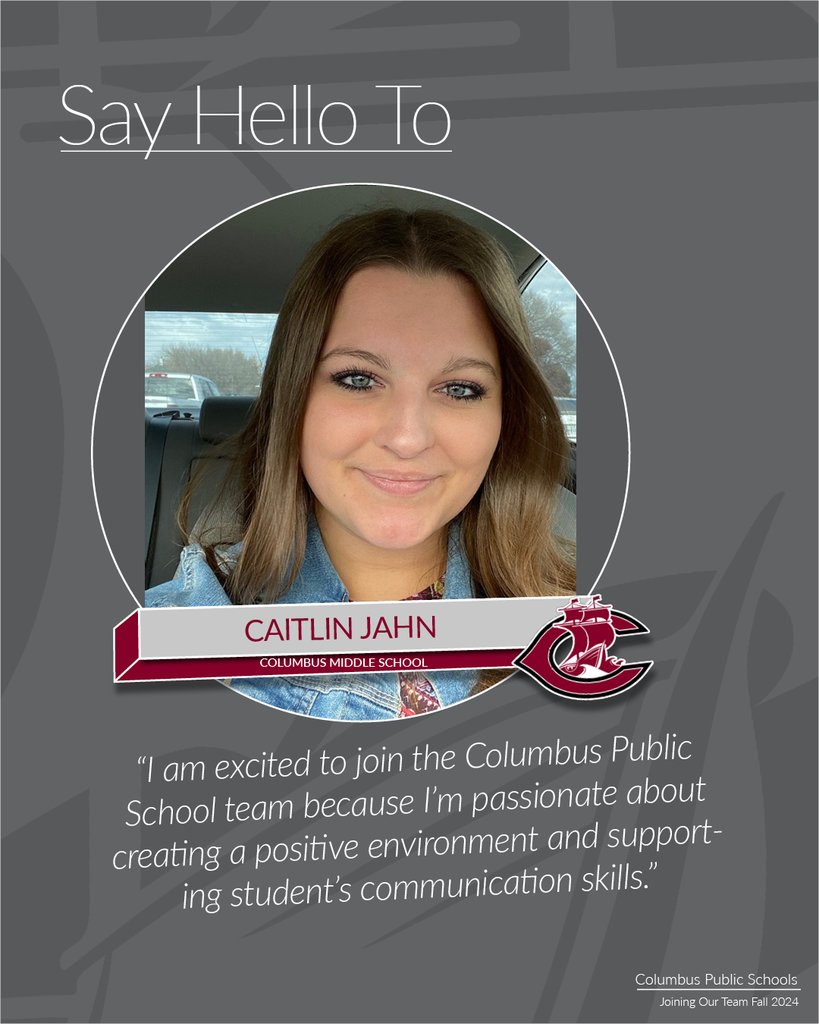 DiscovererPride's tweet image. Please give a warm welcome to Ms. Caitlin Jahn!  Ms. Jahn will be joining the staff at Columbus Middle School in August!
#godiscoverers #wearyourmaroonproudly #proudtobeCMS #proudtobeCPS #myteachervoice
