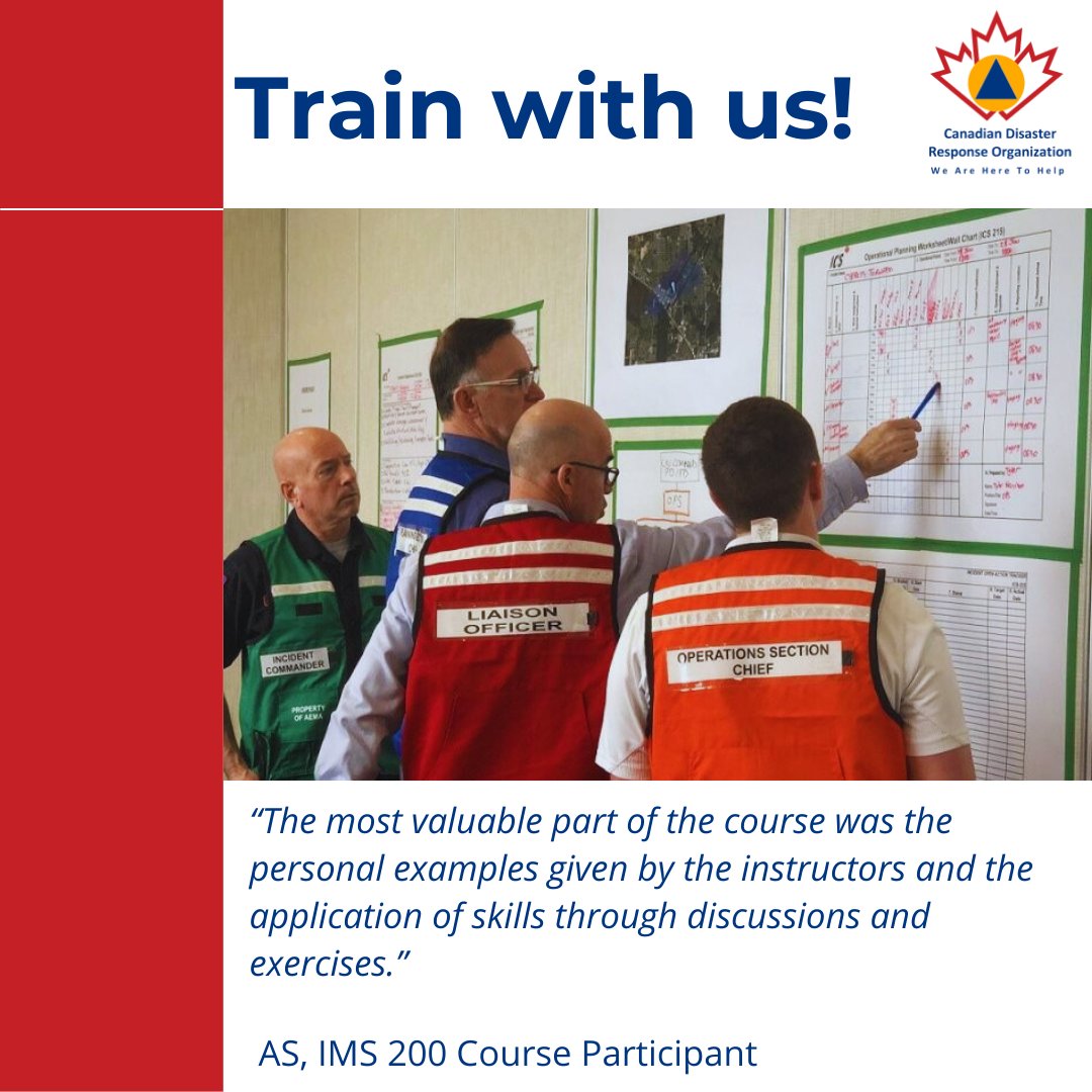 🛡️ Ready to take your team's skills to the next level? 🚨 Gain essential knowledge, build capacity, confidence and skill by training with the seasoned professionals at CDRO, a leader in ICS in Emergency Management. Enrol today: cdro-training.ca/w/courses/